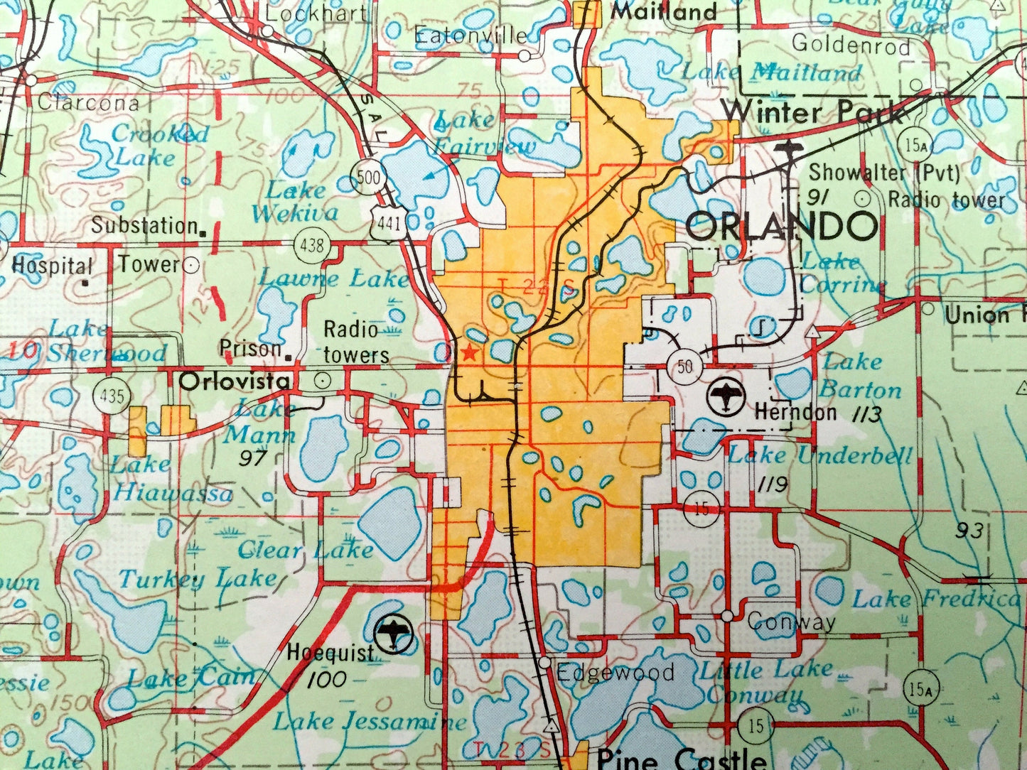 Antique Orlando, Florida 1955 US Geological Survey Topographic Map – Kissimmee, Cape Canaveral, Winter Park, Pine Castle, Lakeland Eustis FL