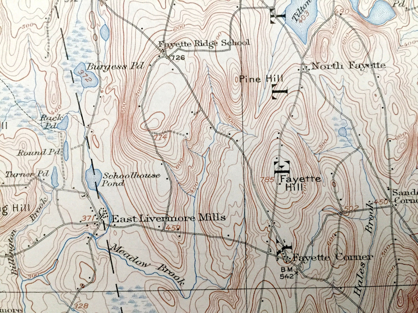 Antique Livermore Falls, Maine 1910 US Geological Survey Topographic Map – Androscoggin River & Lake, Wayne, Leeds, Fayette, Mount Vernon ME