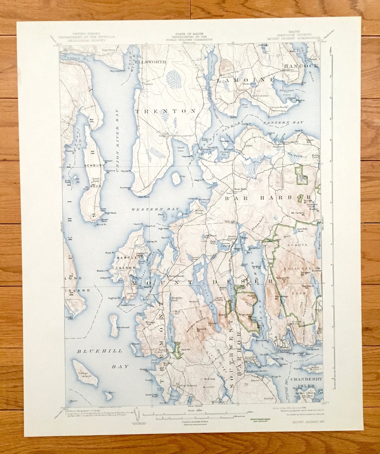 Antique Mount Desert, Maine 1904 US Geological Survey Topographic Map – Tremont, Eden, Southwest, Blue Hill, Acadia Park, Bar Harbor, ME