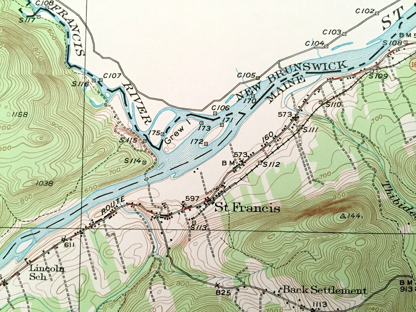 Antique St Francis, Maine 1930 US Geological Survey Topographic Map – Aroostook County, St. John River, Bradbury, New Brunswick, Canada, ME