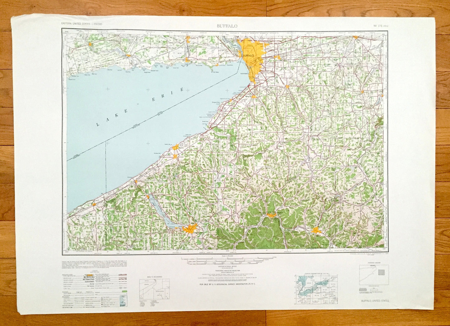 Antique Buffalo, New York 1960 US Geological Survey Topographic Map – East Aurora, Hamburg, Batavia, Warsaw, Lancaster, Jamestown, Ontario