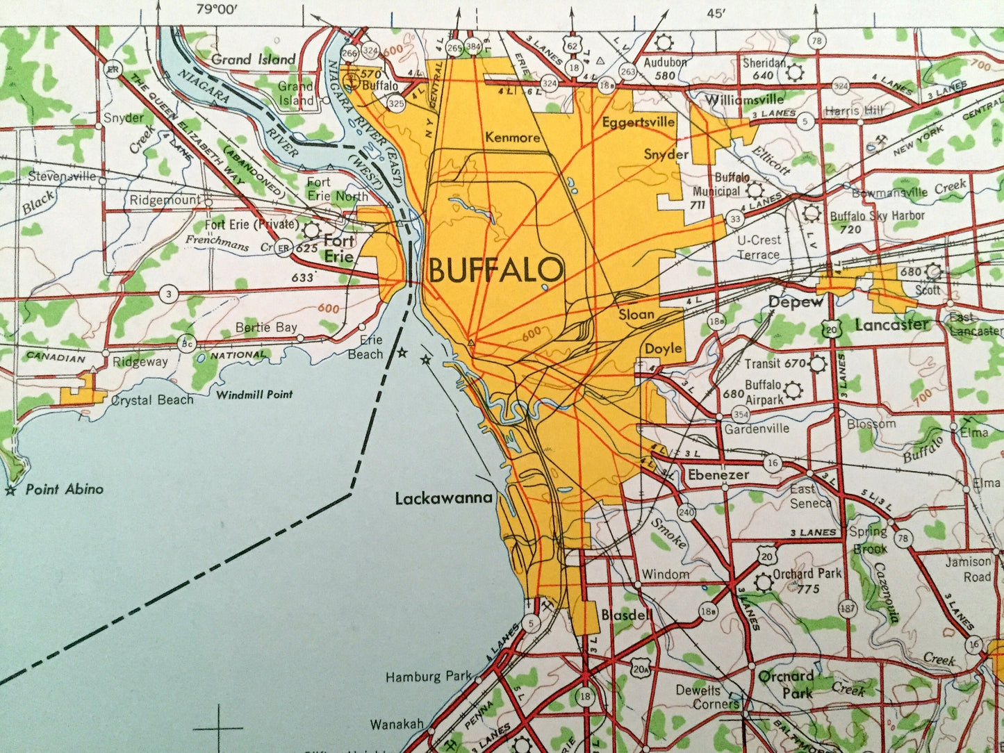Antique Buffalo, New York 1960 US Geological Survey Topographic Map – East Aurora, Hamburg, Batavia, Warsaw, Lancaster, Jamestown, Ontario