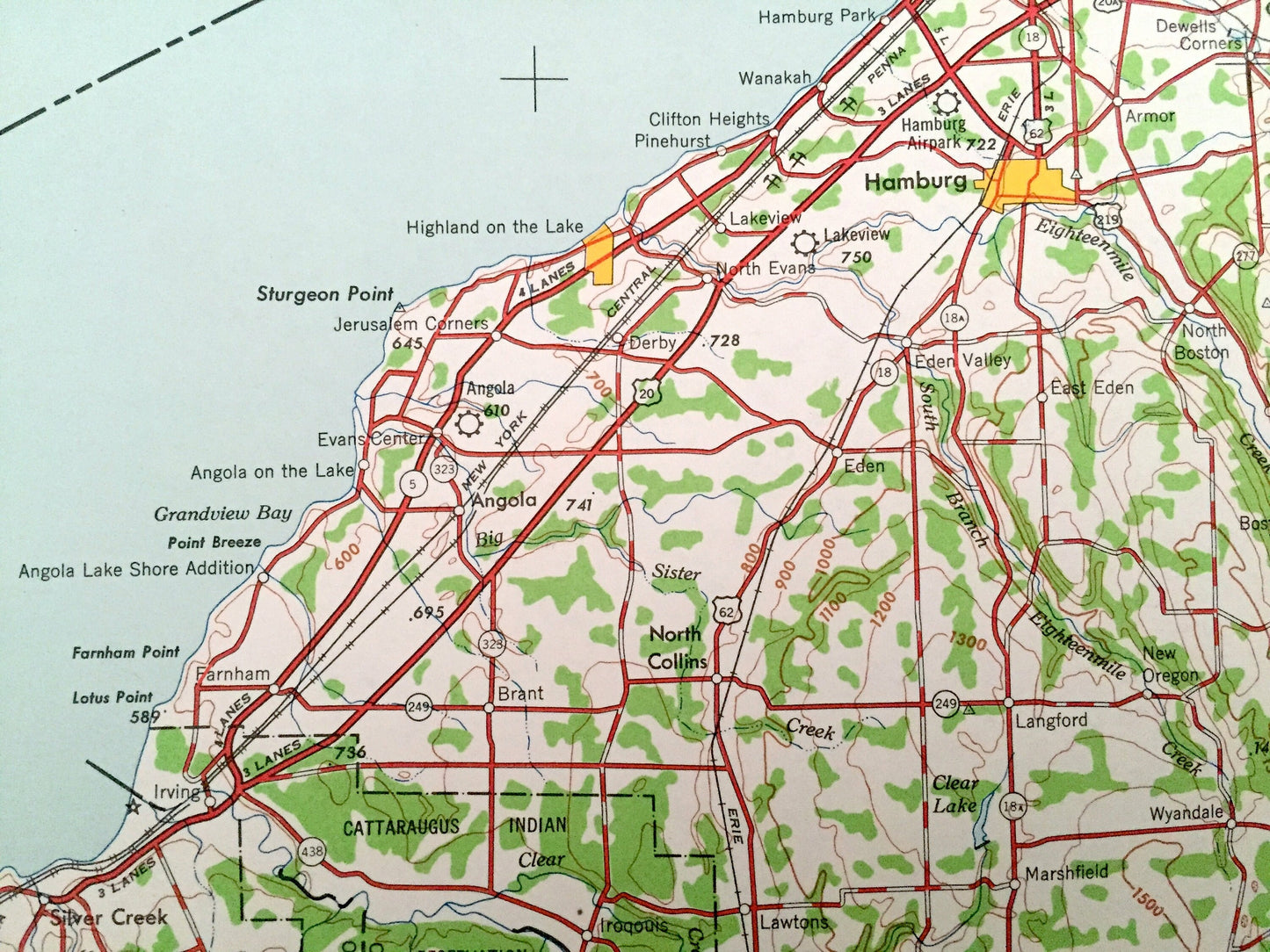 Antique Buffalo, New York 1960 US Geological Survey Topographic Map – East Aurora, Hamburg, Batavia, Warsaw, Lancaster, Jamestown, Ontario