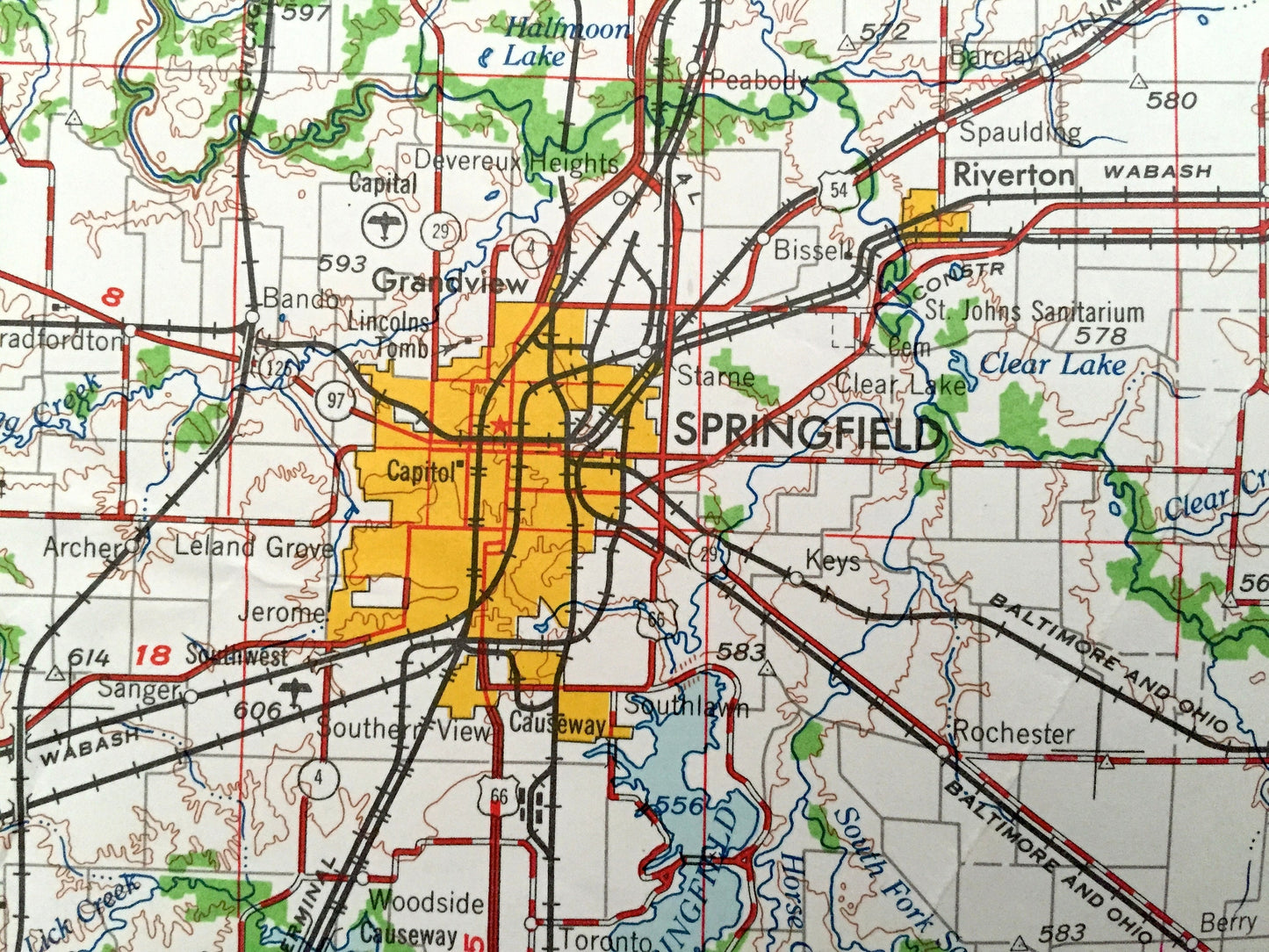 Antique Decatur, Illinois 1961 US Geological Survey Topographic Map – Springfield, Taylorville, Litchfield, Shelbyville, Effingham, Mattoon