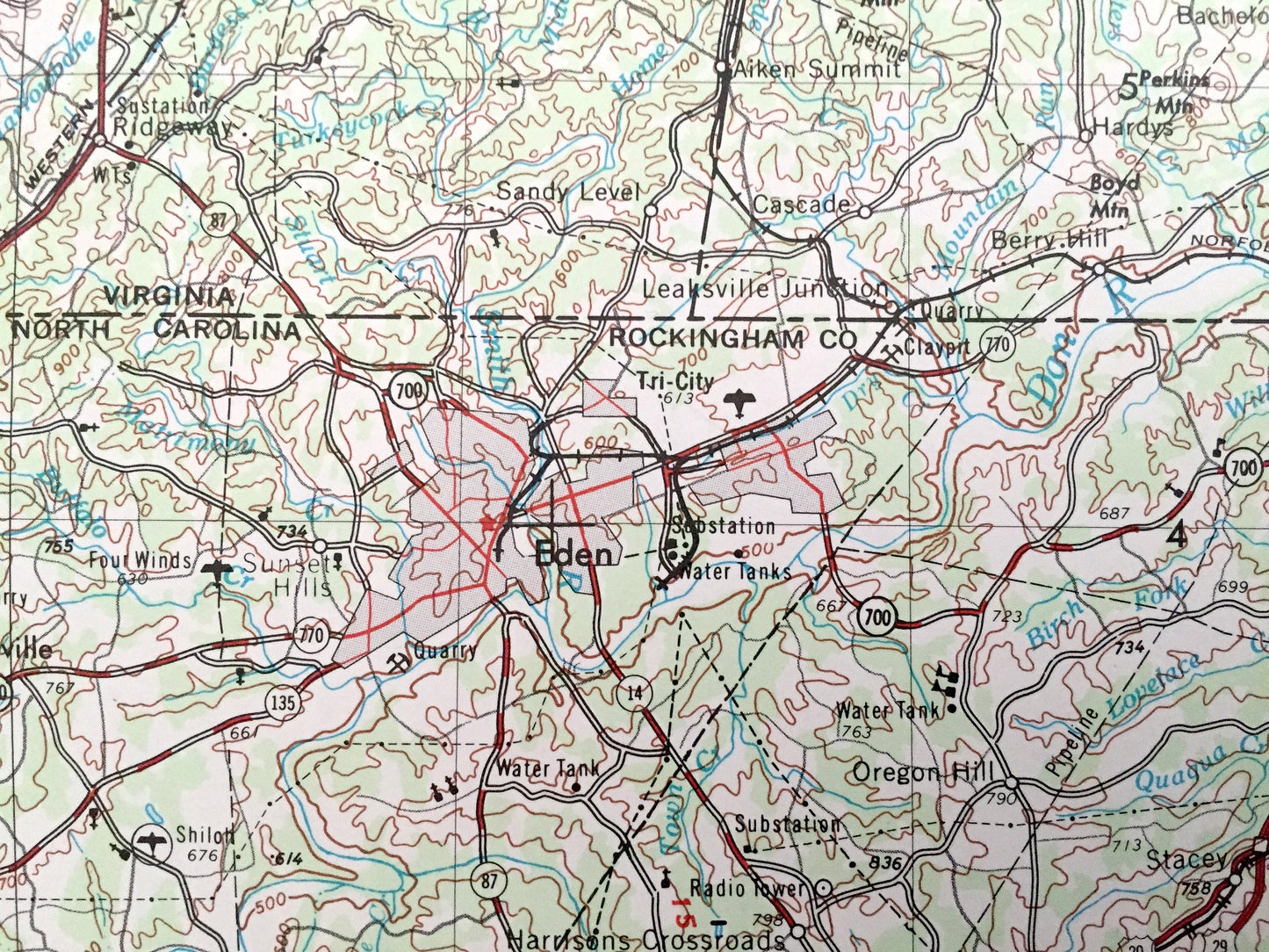Antique Greensboro, North Carolina 1953 US Geological Survey Topographic Map – Virginia, Burlington, Durham, Reidsville Leaksville Graham NC