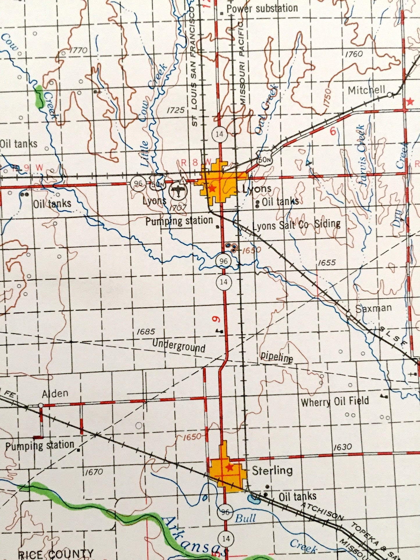 Antique Great Bend, Kansas 1958 US Geological Survey Topographic Map – Hoisington, Ellinwood, Larned, La Crosse, Ness City, Hays, Ellsworth