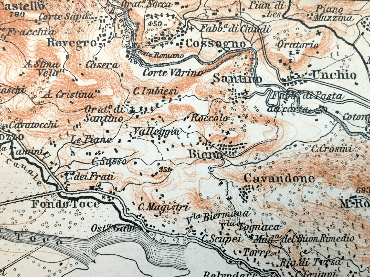 Antique 1904 Pallanza & Stresa, Italy Map from Baedekers Guide – Lago Maggiore, Verbano-Cusio-Ossola, Piedmont, Baveno, Intra, Castagnola
