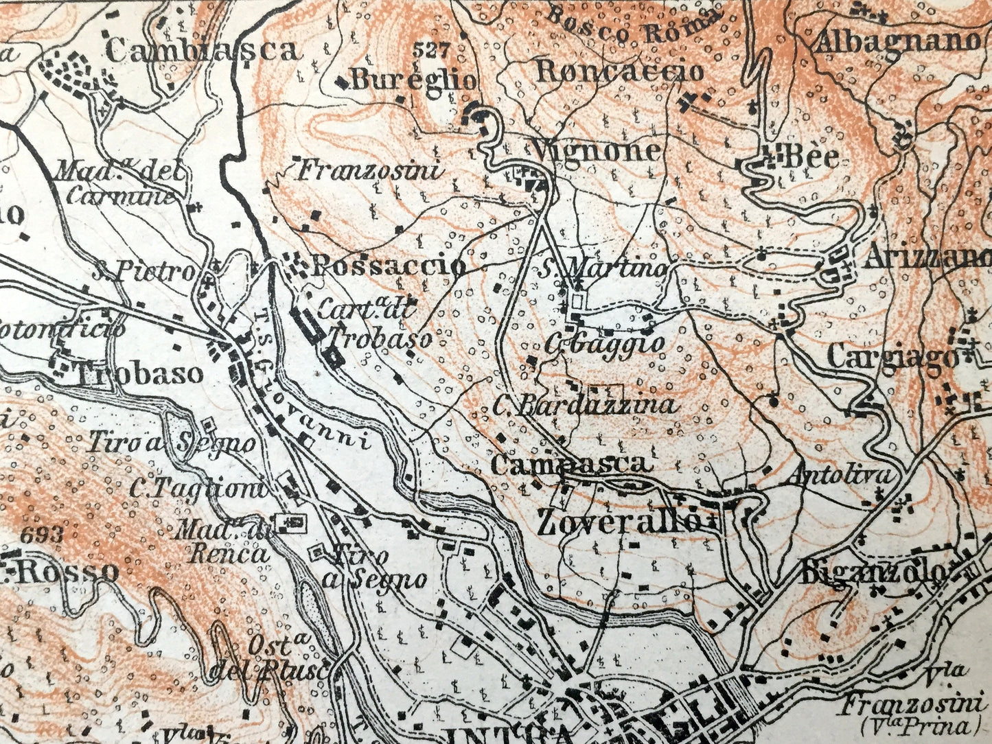 Antique 1904 Pallanza & Stresa, Italy Map from Baedekers Guide – Lago Maggiore, Verbano-Cusio-Ossola, Piedmont, Baveno, Intra, Castagnola