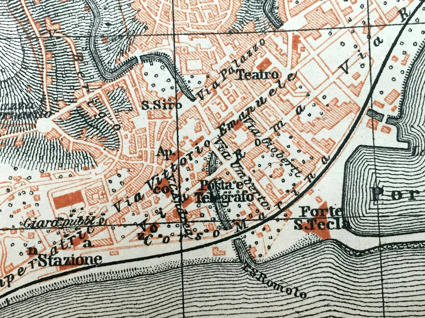 Antique 1904 Sanremo, Italy Map from Baedekers Guide – Imperia, Liguria, Villa Ormond, Casino, Mare Ligurio, Ariston Theater, San Remo