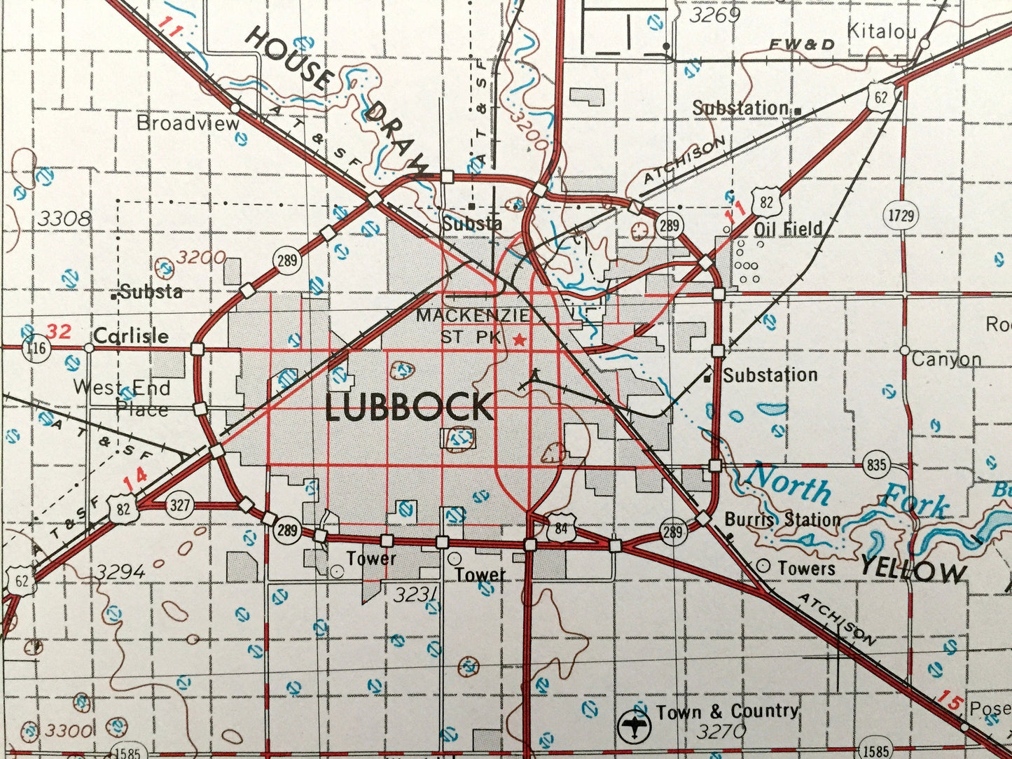 Antique Lubbock, Texas 1954 US Geological Survey Topographic Map – Slaton, Tahoka, Idalou, Abernathy, Floydada, Crosbyton, Aspermont Spur TX