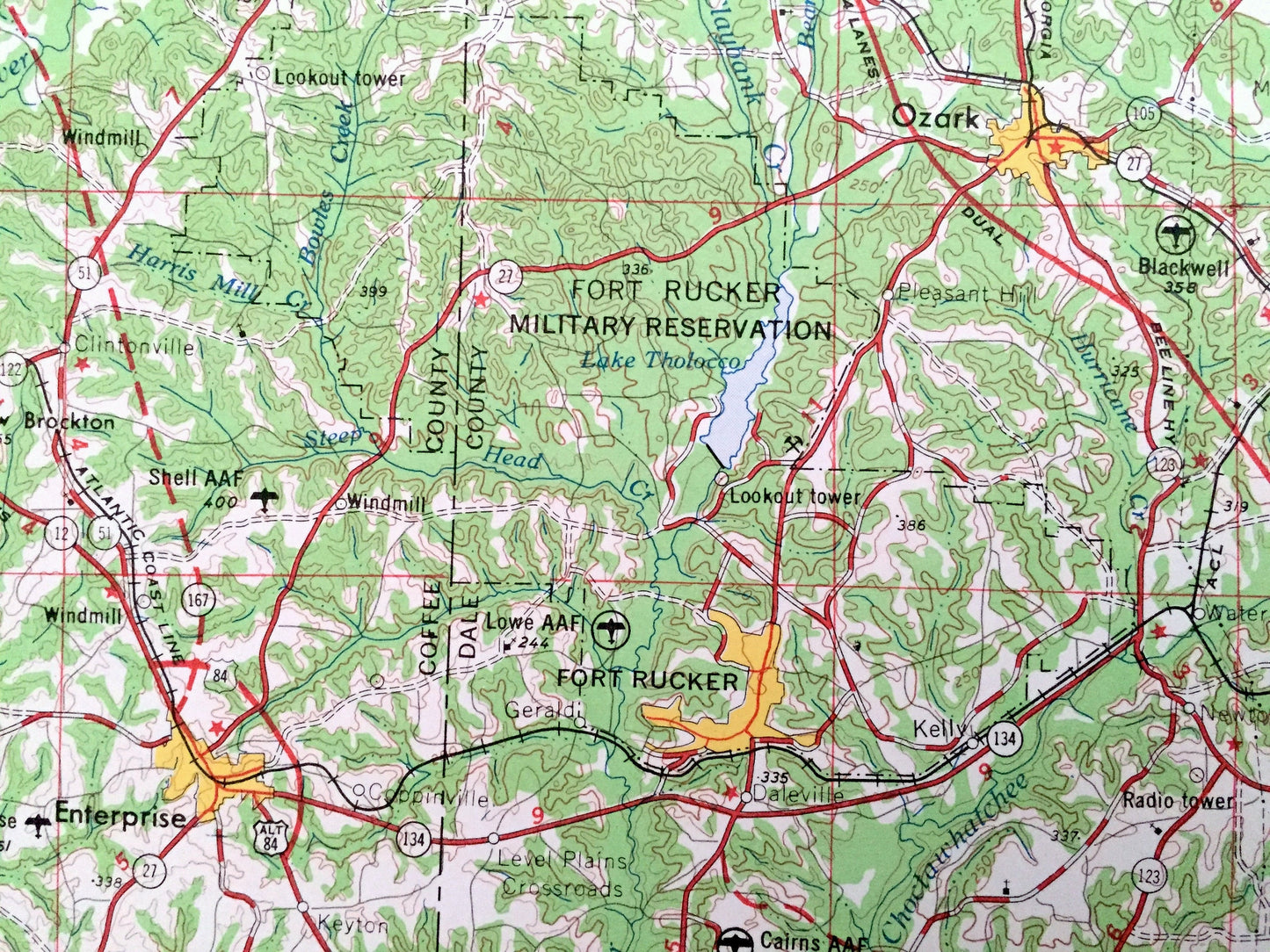 Antique Dothan, Alabama 1953 US Geological Survey Topographic Map – Fort Rucker, Enterprise, Ozark, Headland, Ashford, Georgia, Florida