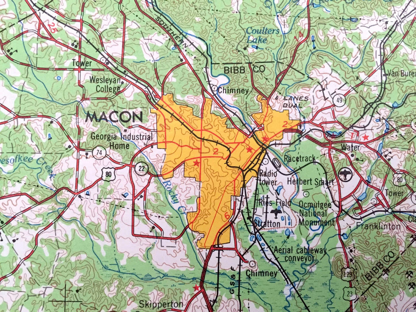 Antique Macon, Georgia 1964 US Geological Survey Topographic Map – Gordon, Warner Robins, Perry, Fort Valley, Jeffersonville, Marshaville