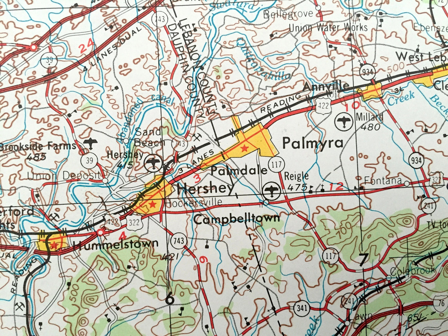 Antique Harrisburg, Pennsylvania 1957 US Geological Survey Topographic Map – Mechanicsburg, Hershey, Lebanon Middletown Lancaster Ephrata PA