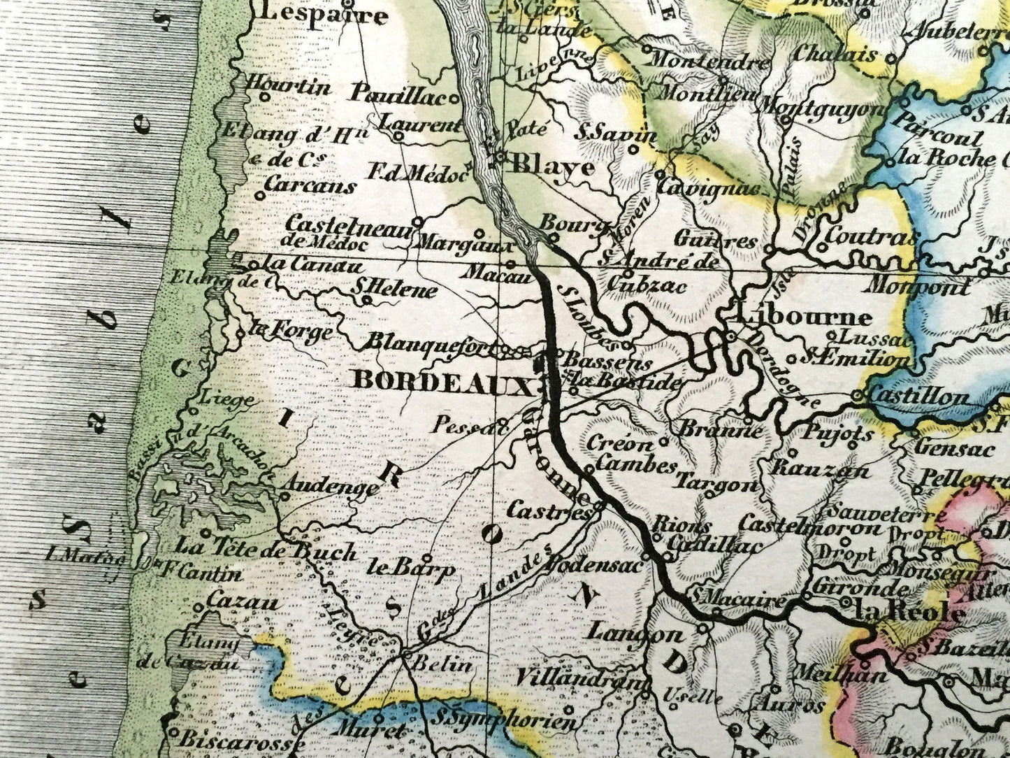 Antique 1831 Ancient France Map from JG Heck's Atlas Géographique, Astronomique et Historique – Bordeaux, Toulouse, Poitiers, Bayonne, Tulle