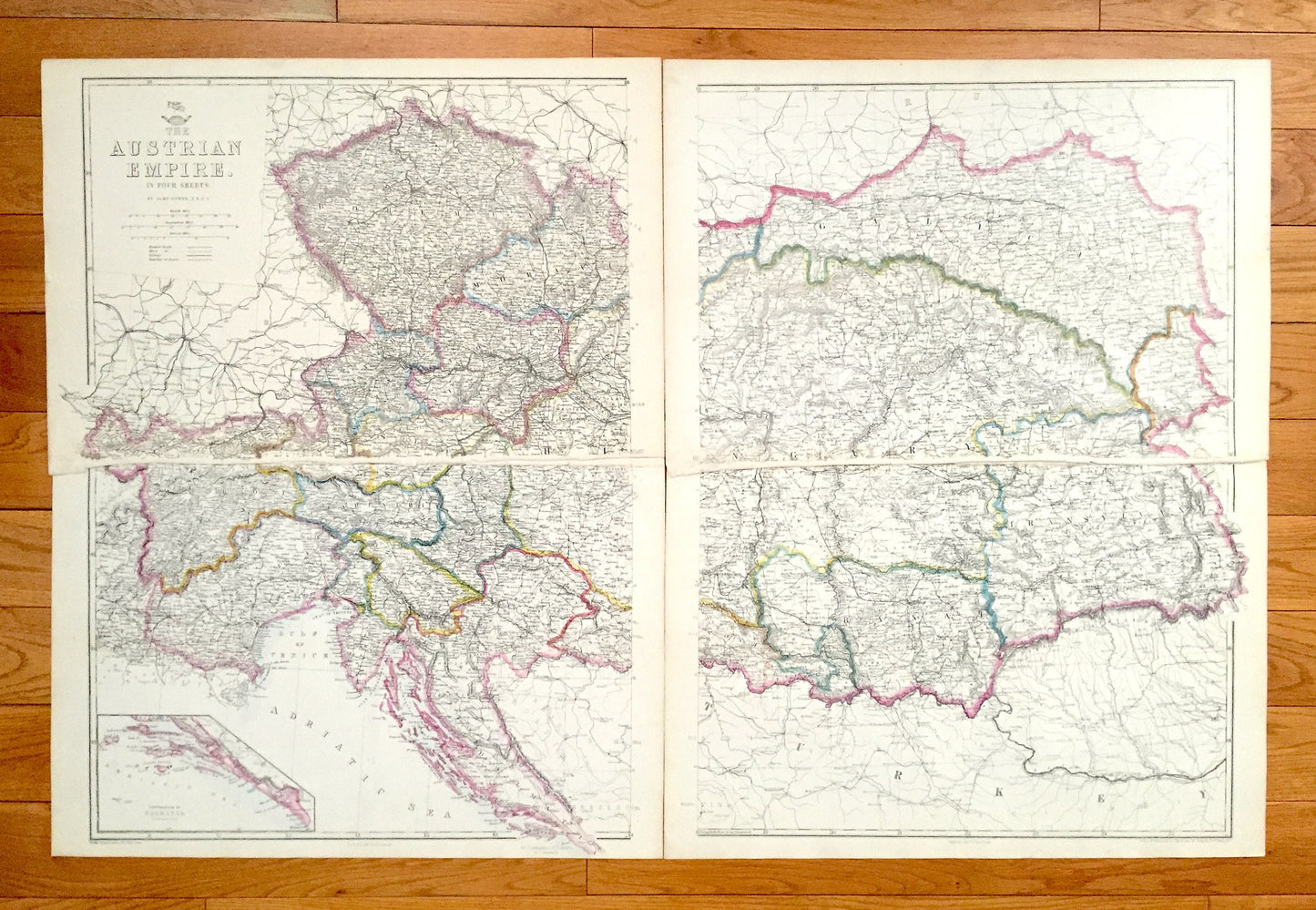 Antique 1863 Austrian Empire Map by Dower & Weekly Dispatch – Germany, Poland, Croatia, Romania, Hungary, Vienna, Munich, Prague, Dubrovnik