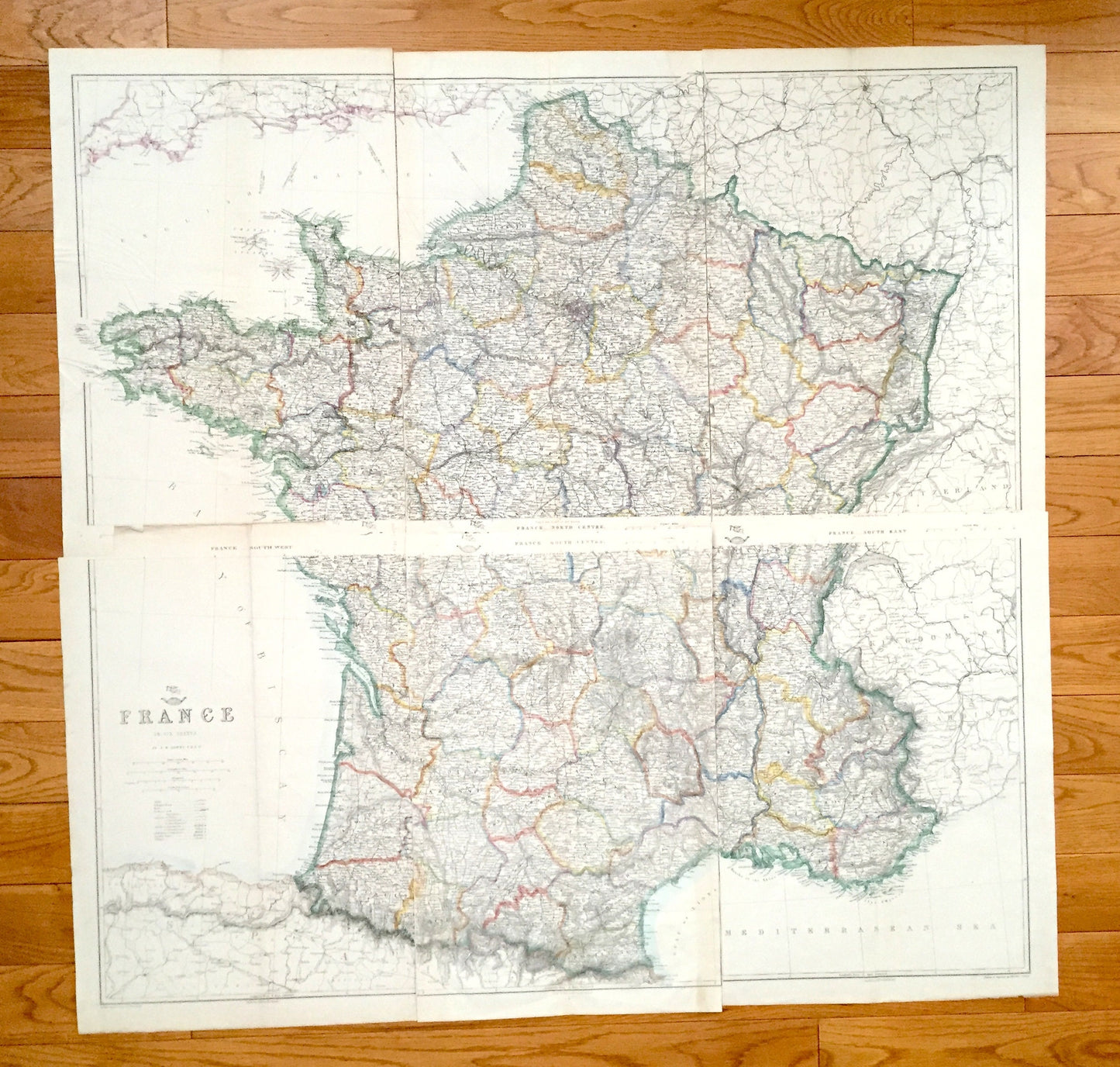 Antique 1863 France Map by Lowry & Weekly Dispatch – Paris, Versailles, Bordeaux, Strasbourg, Rennes, Nice, Seine River, Pyrenees Mountains
