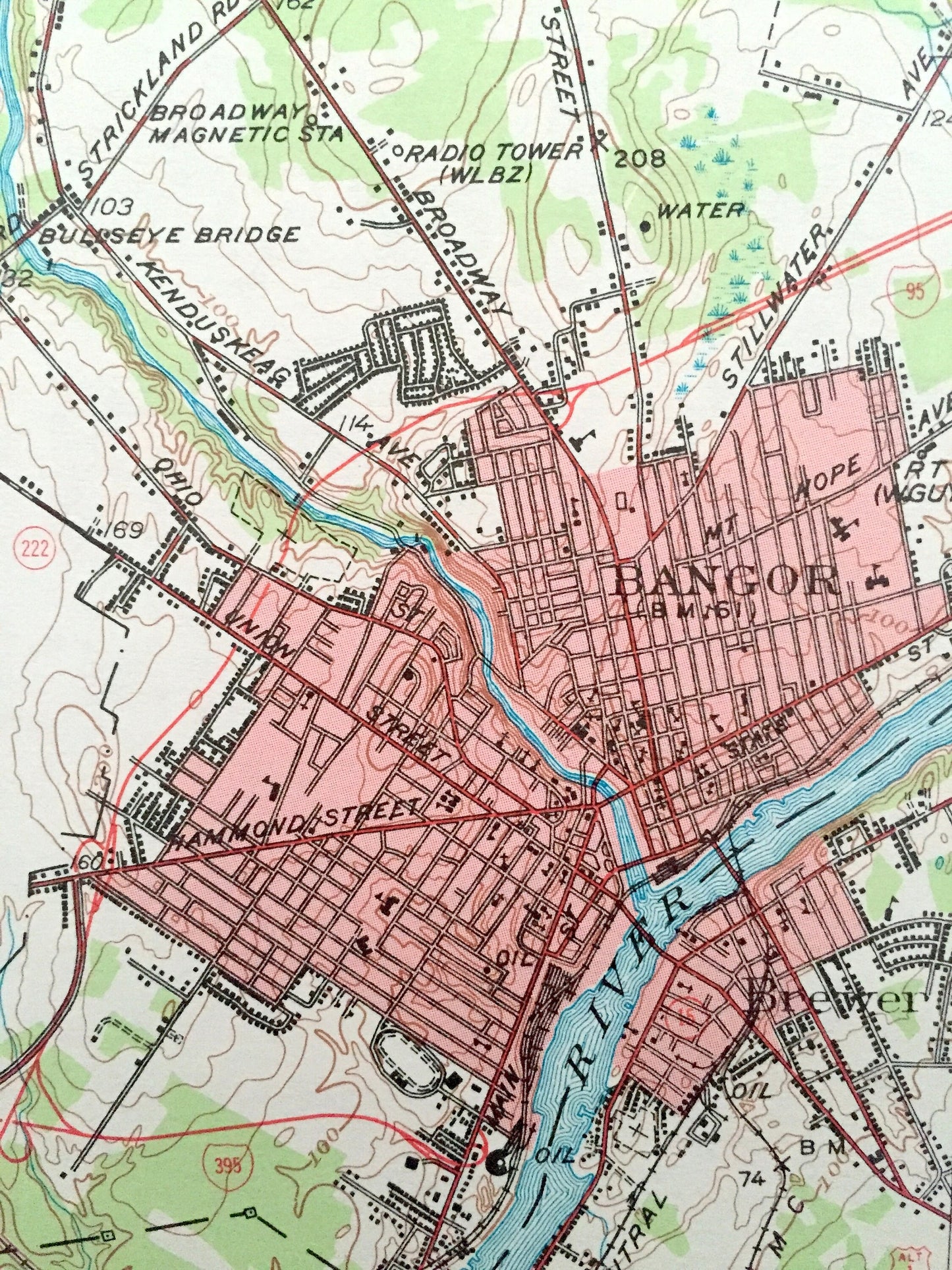 Antique Bangor, Maine 1955 US Geological Survey Topographic Map – Brewer, Hampden, Hermon, Orono, Pushaw Lake, Old Town, Penobscot County ME