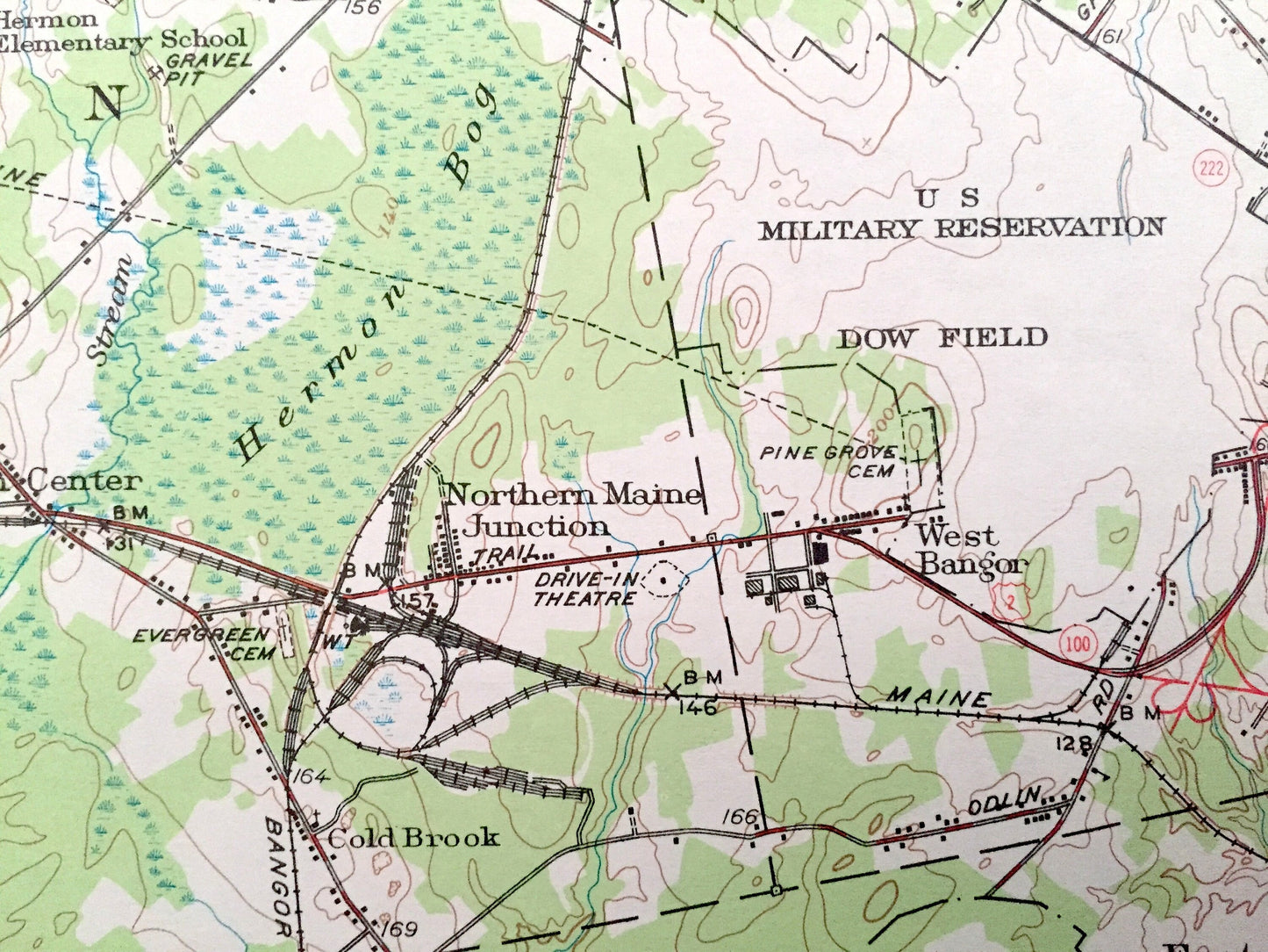 Antique Bangor, Maine 1955 US Geological Survey Topographic Map – Brewer, Hampden, Hermon, Orono, Pushaw Lake, Old Town, Penobscot County ME