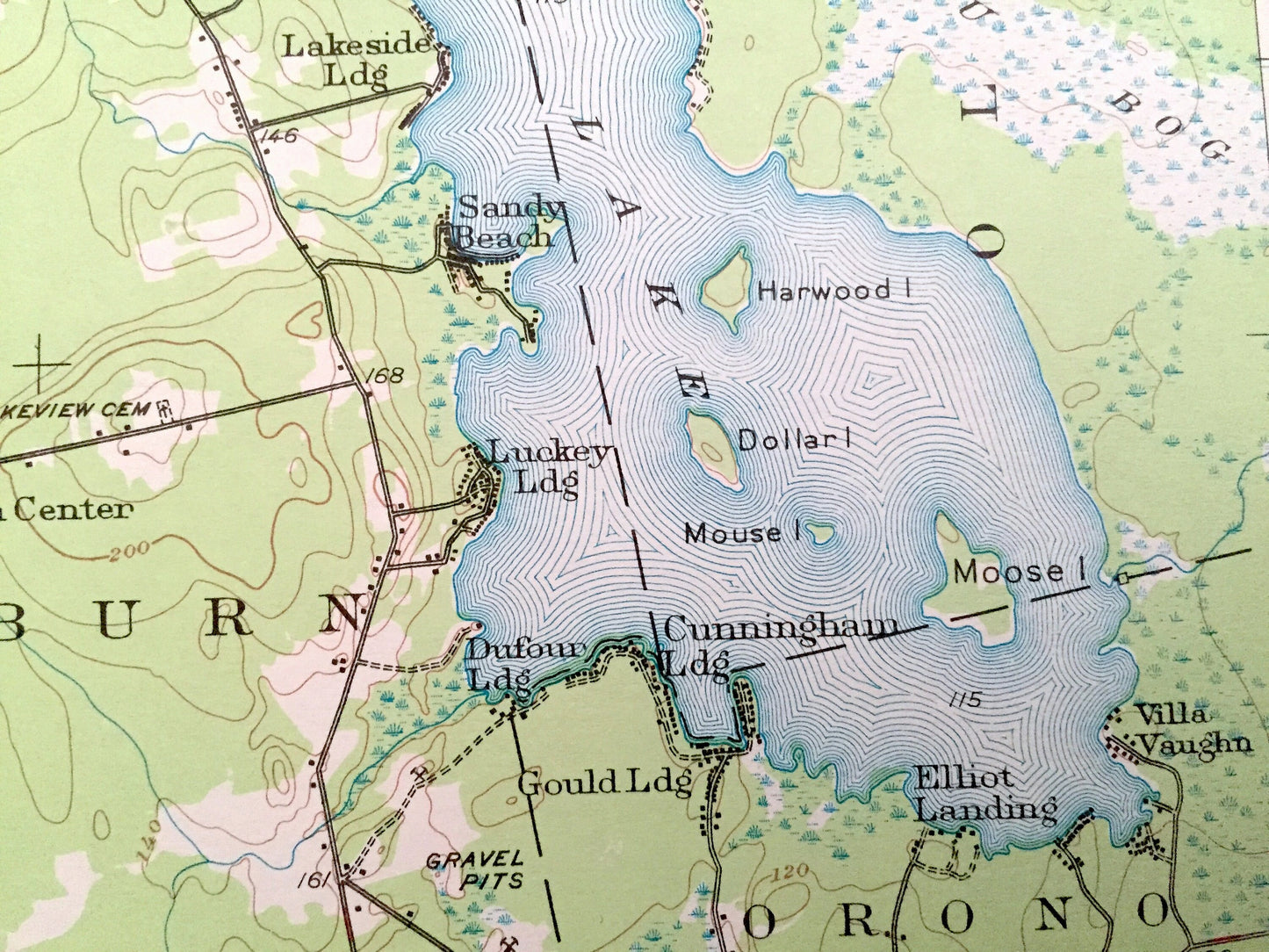 Antique Bangor, Maine 1955 US Geological Survey Topographic Map – Brewer, Hampden, Hermon, Orono, Pushaw Lake, Old Town, Penobscot County ME