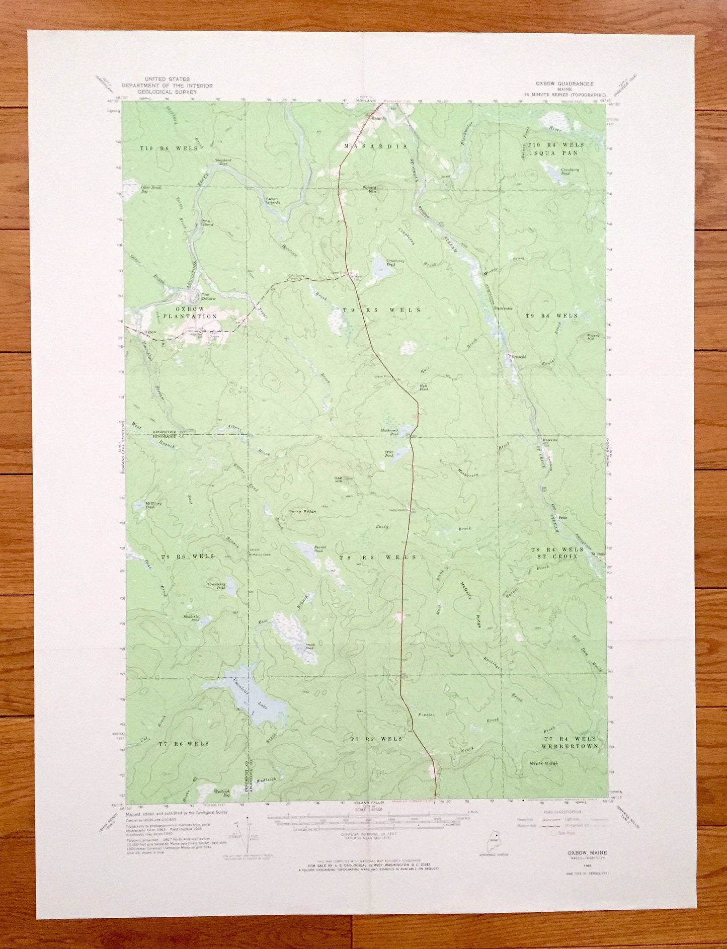 Antique Oxbow, Maine 1965 US Geological Survey Topographic Map – Masardis, Griswold, Pride, St. Croix, Umcolcus Lake, Aroostook, Penobscot
