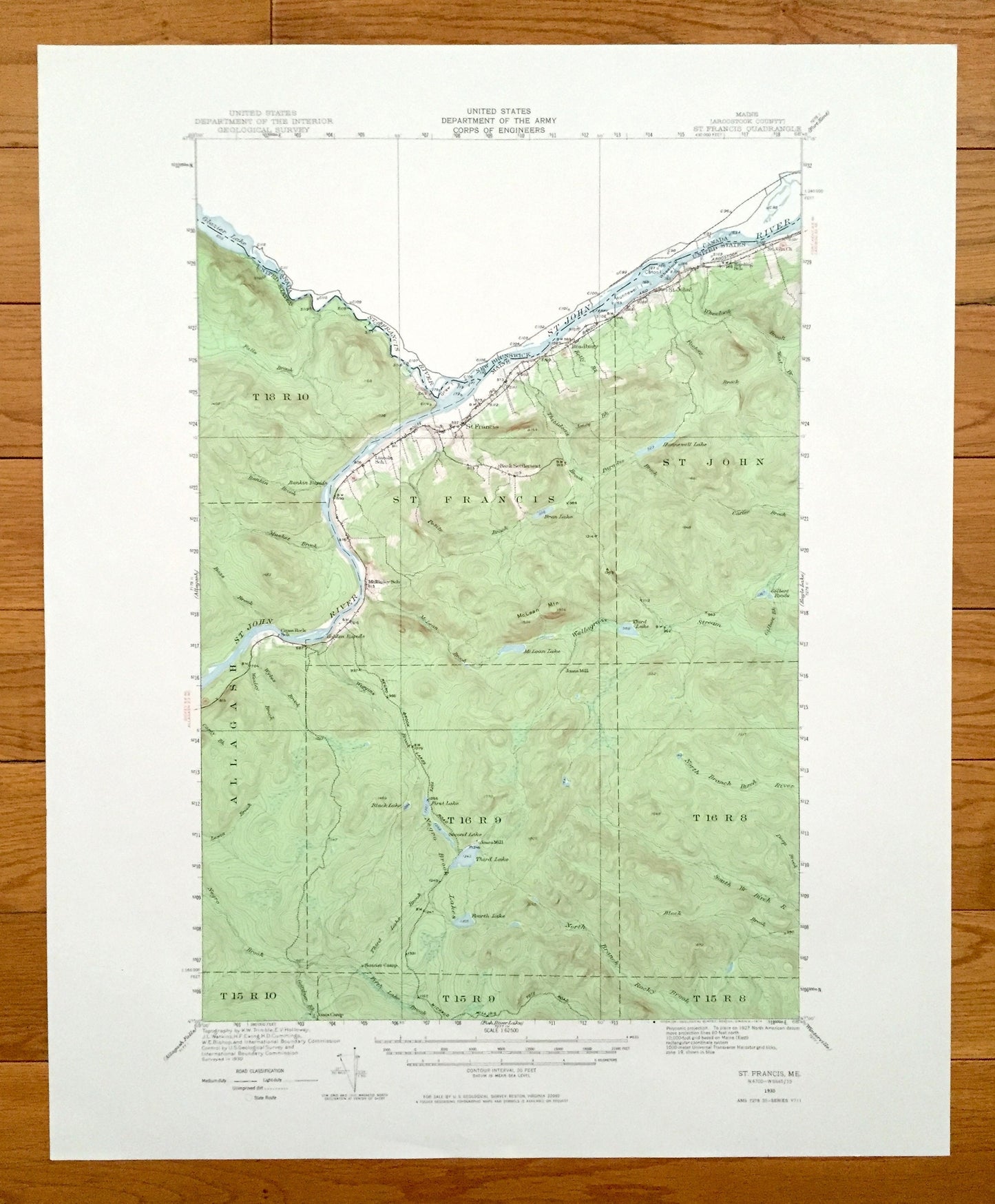 Antique St Francis, Maine 1930 US Geological Survey Topographic Map – Aroostook County, St. John River, Bradbury, New Brunswick, Canada, ME