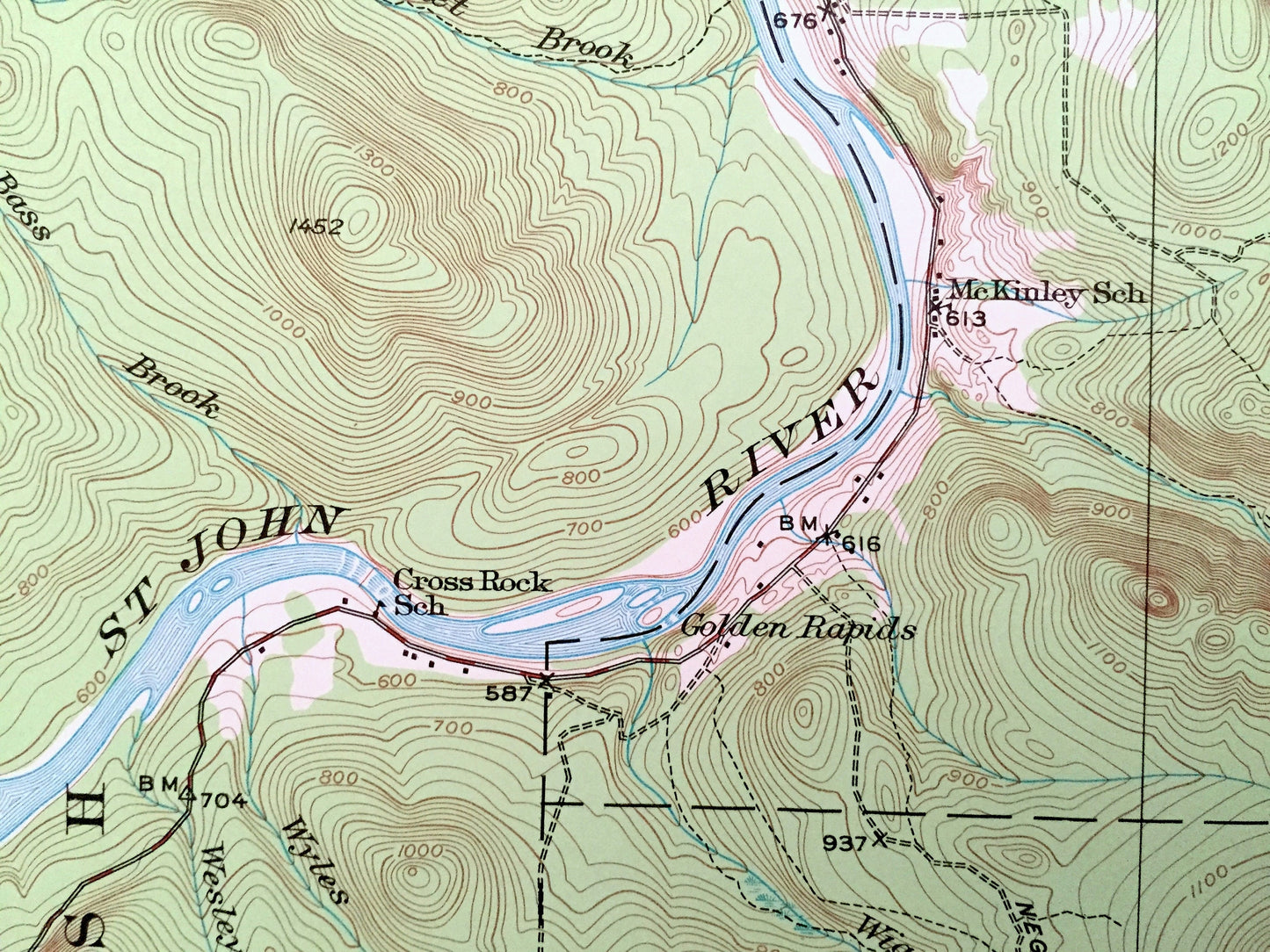 Antique St Francis, Maine 1930 US Geological Survey Topographic Map – Aroostook County, St. John River, Bradbury, New Brunswick, Canada, ME