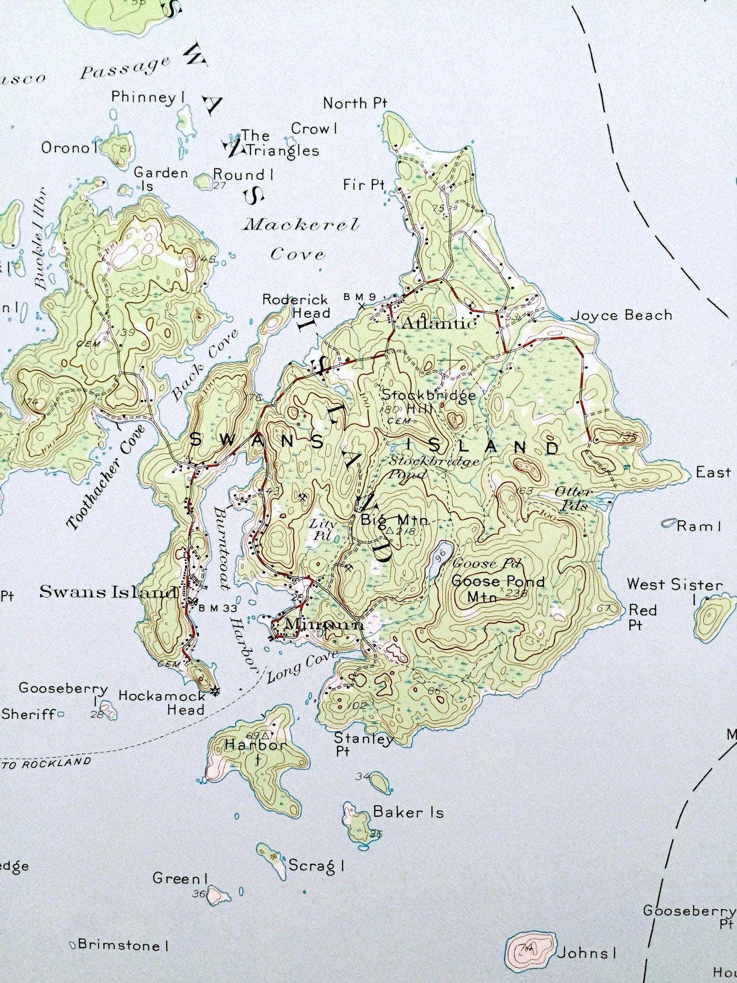 Antique Swans Island, Maine 1943 US Geological Survey Topographic Map – Tremont, Southwest Harbor, Cranberry Isles, Long Island, Hancock, ME