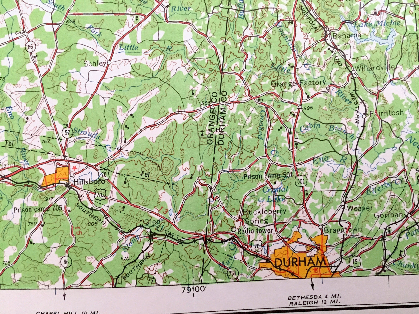 Antique Greensboro, North Carolina 1962 US Geological Survey Topographic Map – Virginia, Burlington, Durham, Reidsville Leaksville Graham NC