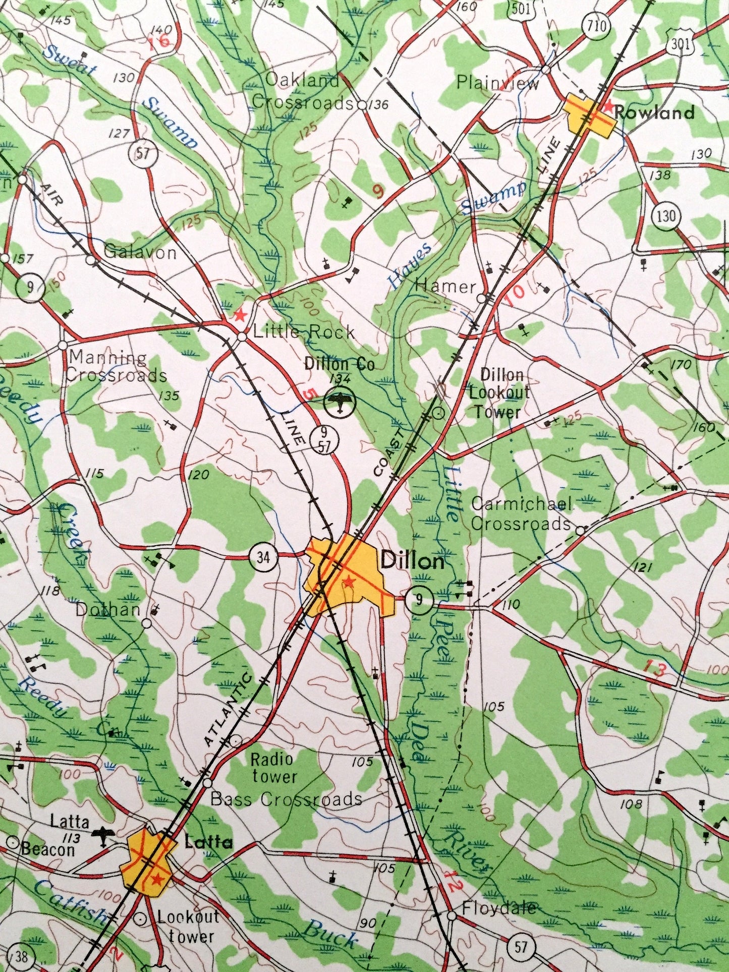 Antique Florence, South Carolina 1953 US Geological Survey Topographic Map – North Carolina, Darlington, Timmonsville, Marion, Mullins SC NC