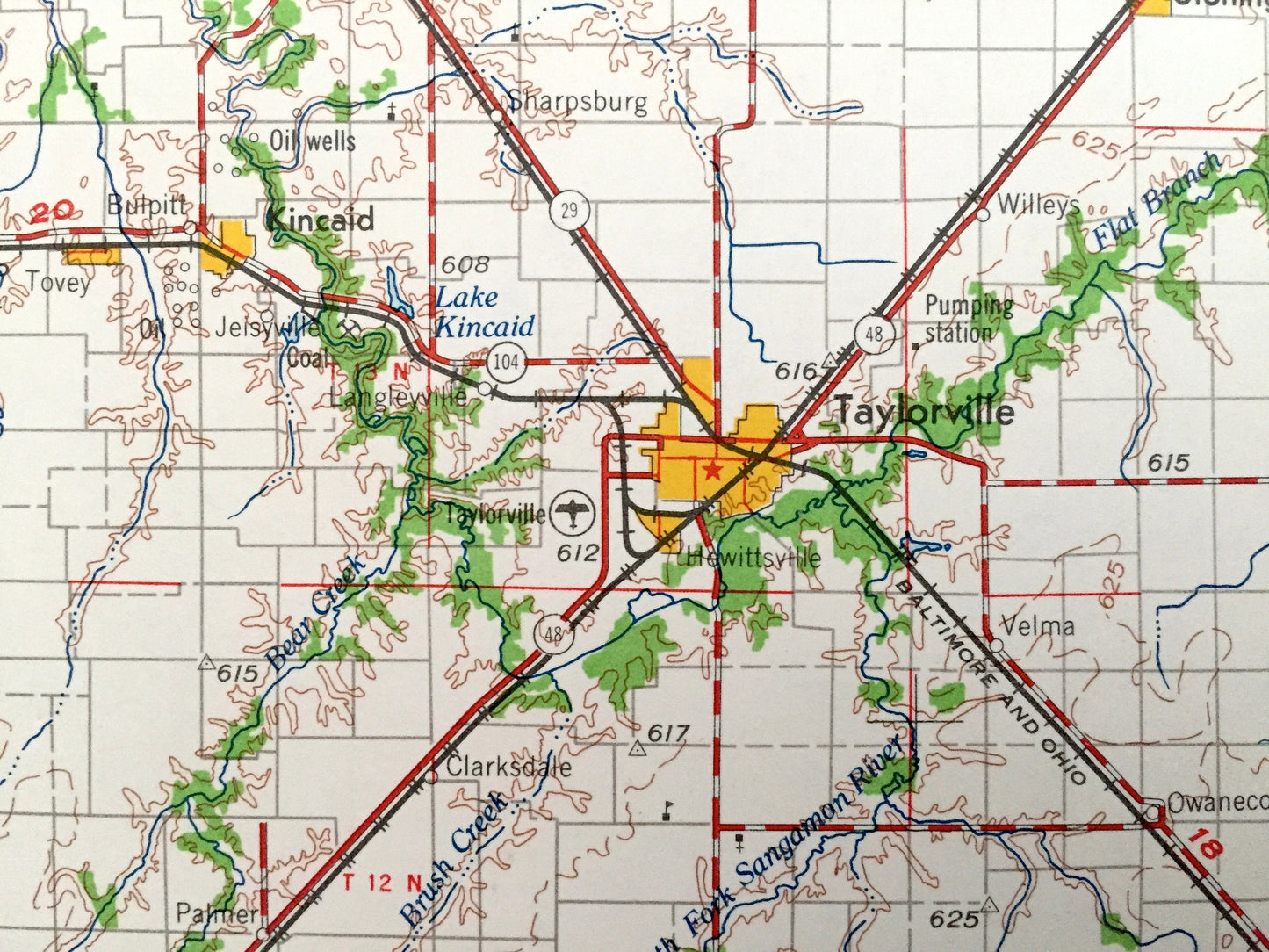 Antique Decatur, Illinois 1961 US Geological Survey Topographic Map – Springfield, Taylorville, Litchfield, Shelbyville, Effingham, Mattoon