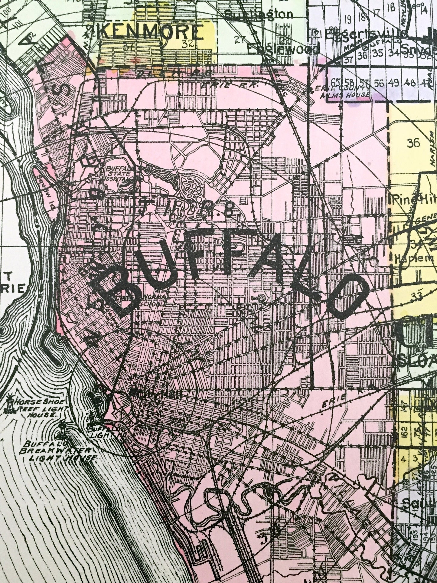 Antique Erie County, New York 1912 New Century Atlas Map – Buffalo, Cheektowaga, Seneca, Hamburg, Grand Island Aurora Evans Niagara Falls NY