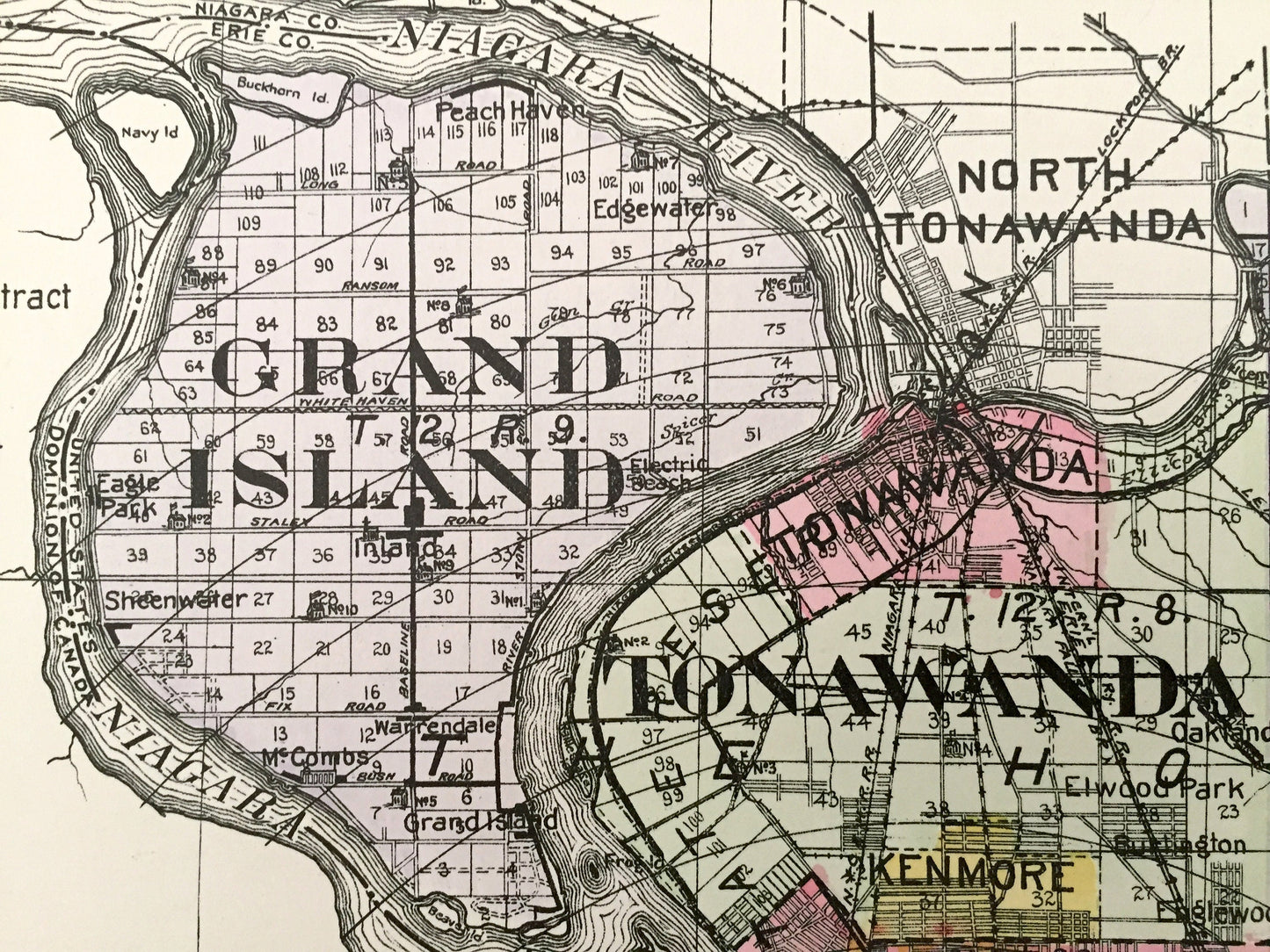 Antique Erie County, New York 1912 New Century Atlas Map – Buffalo, Cheektowaga, Seneca, Hamburg, Grand Island Aurora Evans Niagara Falls NY