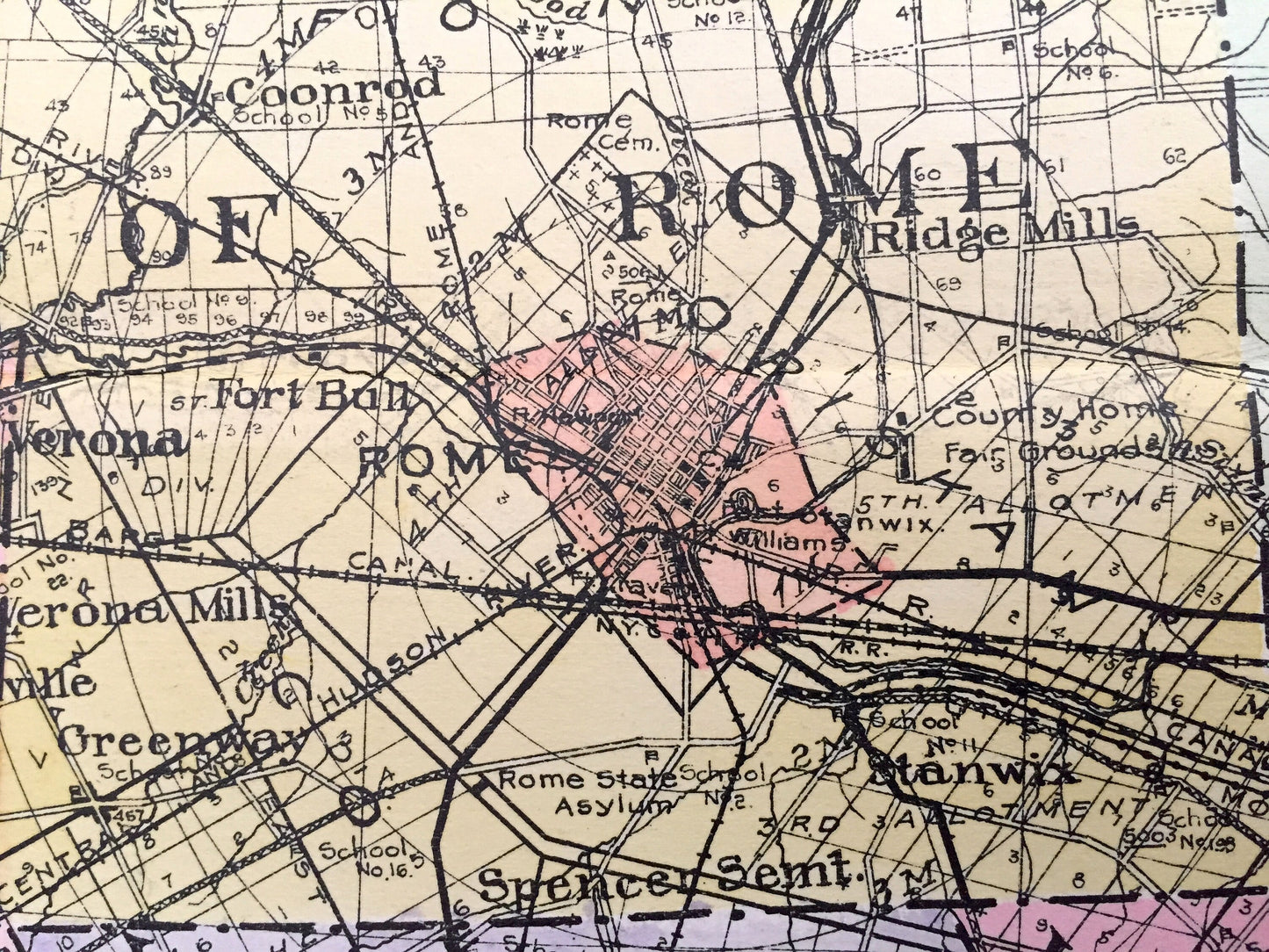 Antique Oneida County, New York 1912 New Century Atlas Map – Rome, Utica, Clinton, Camden, Boonville, Forestport, Oriskany Falls, Vienna, NY