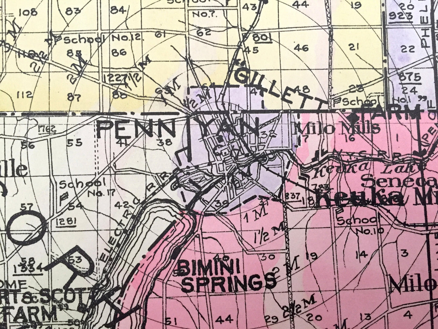 Antique Yates County, New York 1912 New Century Atlas Map – Penn Yan, Keuka Park, Dresden, Angus, Potter, Branchport, Dundee Italy Himrod NY
