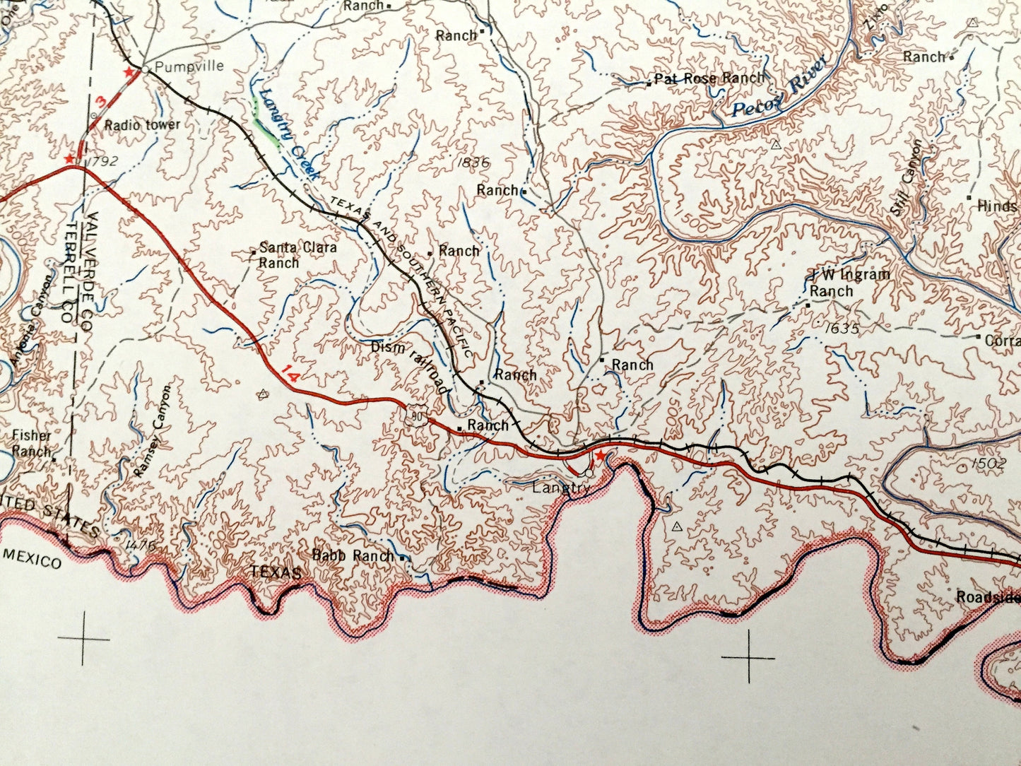 Antique Del Rio, Texas 1964 US Geological Survey Topographic Map – Brackettville, Spofford, Dabney, Cline, Comstock, Langtry, Camp Wood, TX