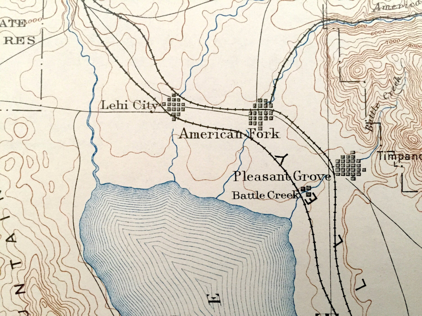Antique Salt Lake City, Utah 1885 US Geological Survey Topographic Map – Provo, Farmington, Lehi, American Fork, Pleasant Grove, Salem, UT