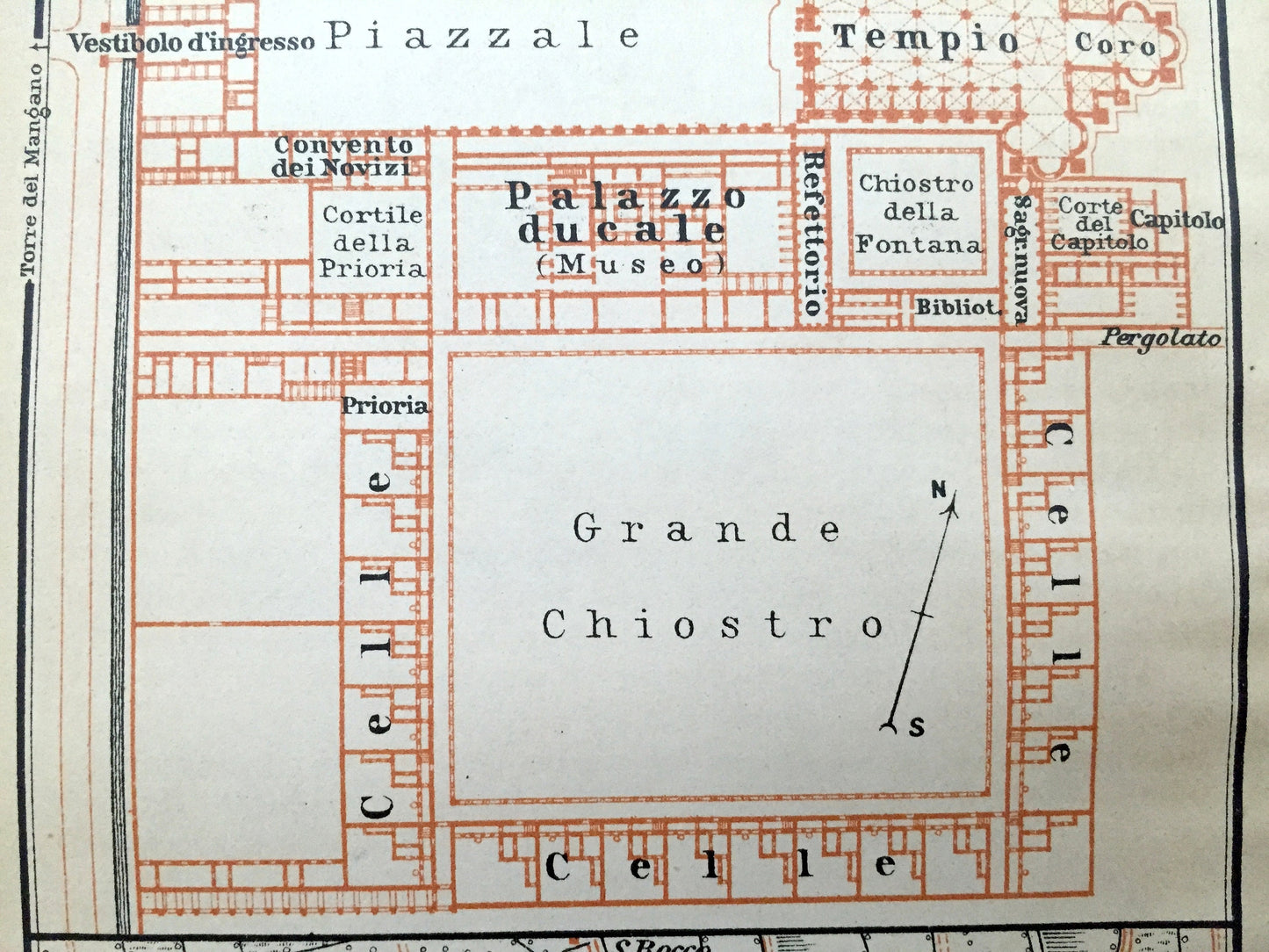 Antique 1904 Certosa di Pavia, Italy Map from Baedekers Guide – Lombardy, Monastery, Torre del Mangano, Naviglio di Pavia, Piazzale, Italia