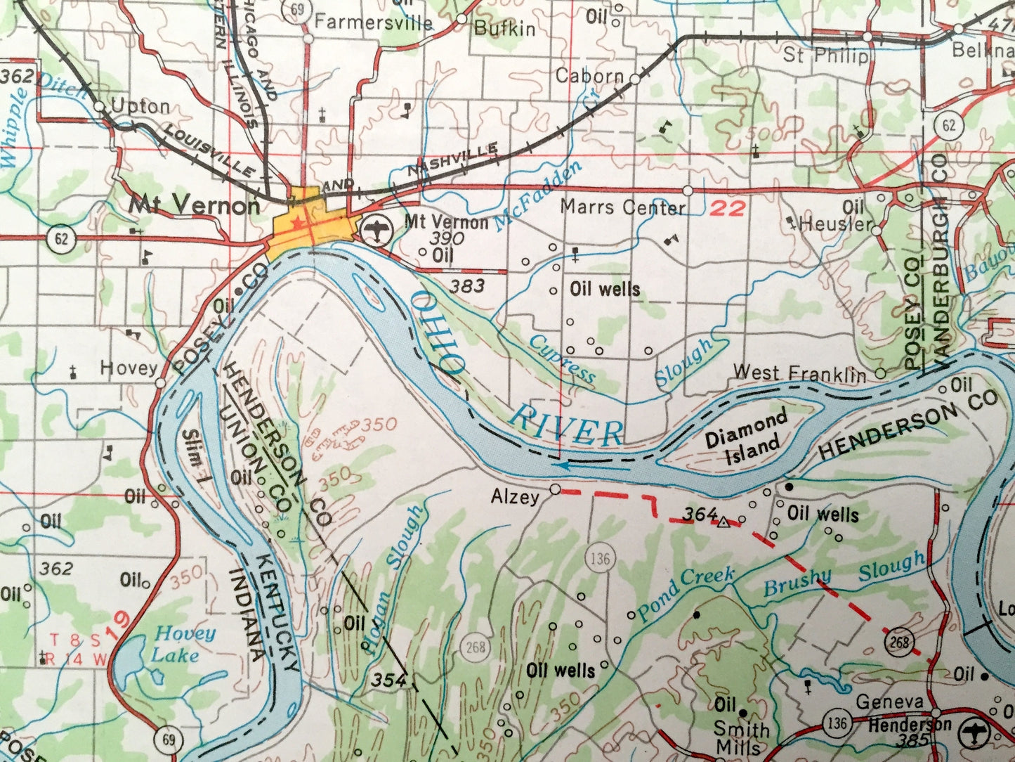 Antique Evansville, Indiana 1957 US Geological Survey Topographic Map – Howell, Mount Vernon, Newburgh, Rockport, Tell City, Cannelton, IN