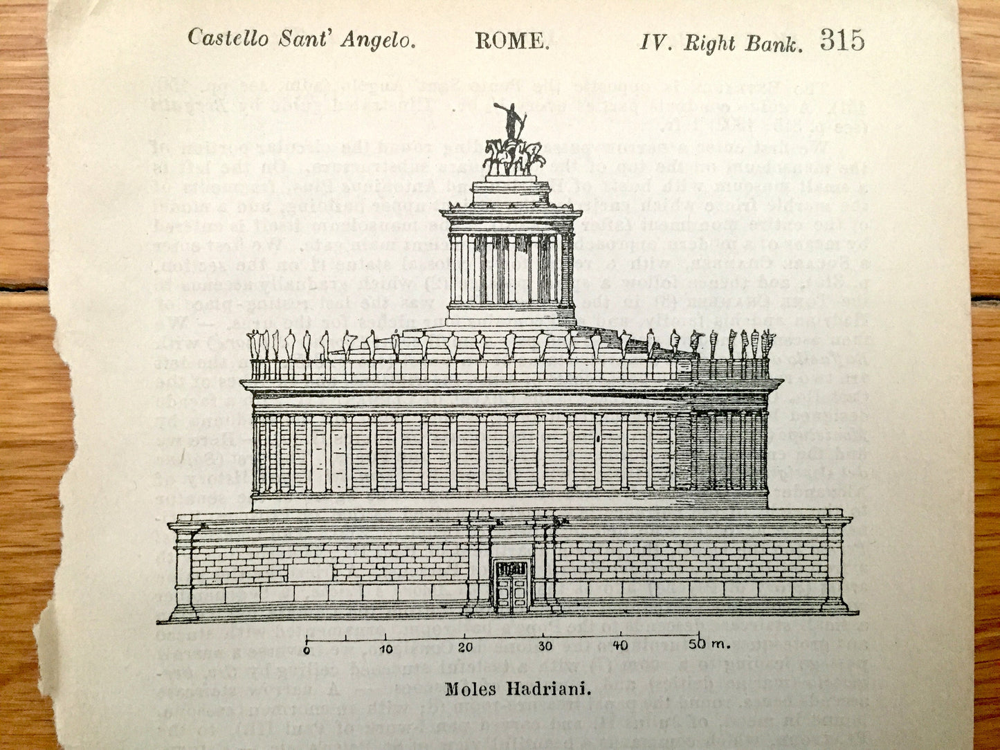 Antique 1904 Castel Sant' Angelo, Rome Italy Illustration from Baedekers Guide – Moles Hadriana, Hadrian, Ponte, Castle, Castello, Pen Ink
