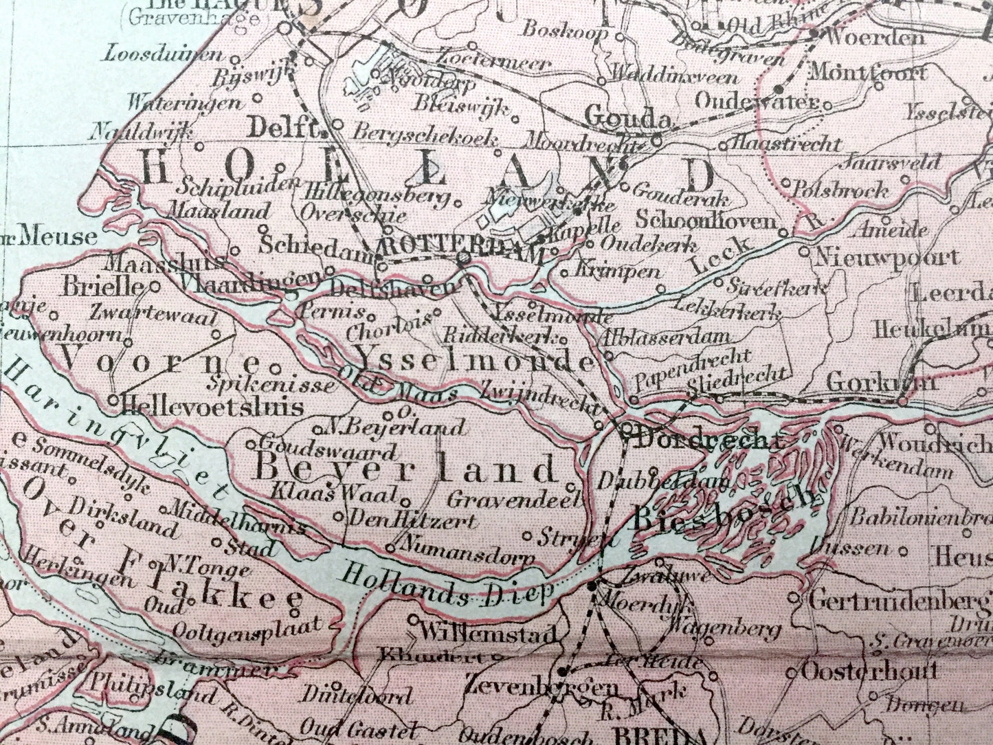 Antique 1888 Holland and Belgium Map from A & C Black's World Atlas – France, Germany, Amsterdam, Brussels, Ghent, North Sea, Moselle River