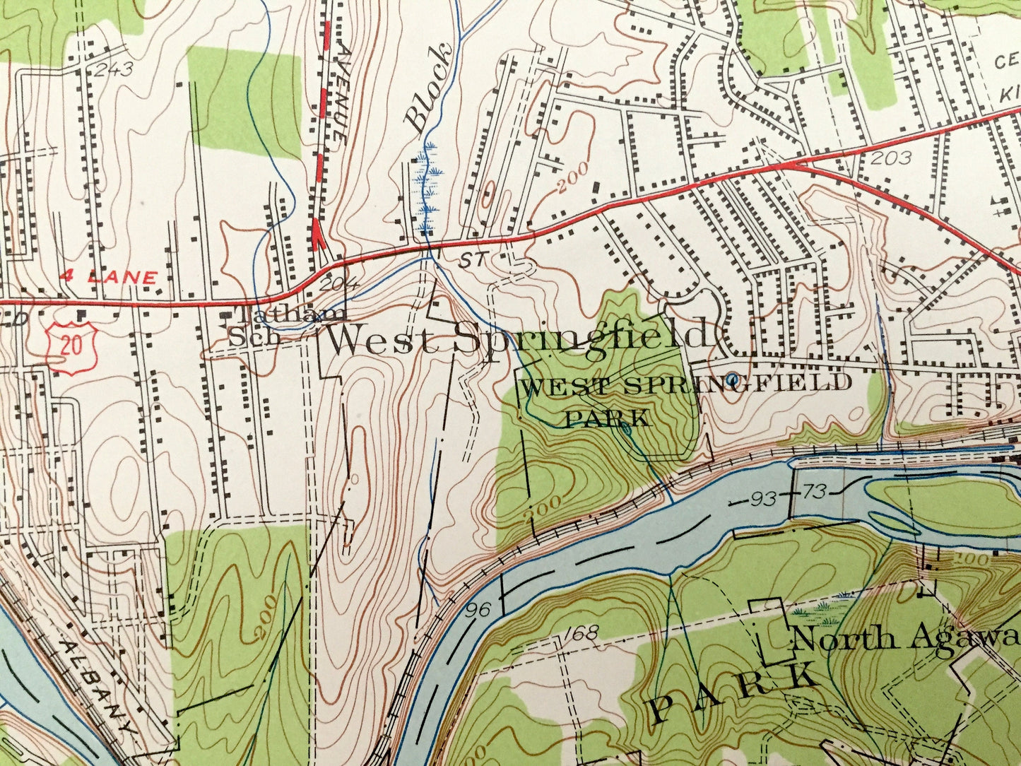 Antique West Springfield, Massachusetts 1944 US Geological Survey Topographic Map – Hampden County, Southwick, Westfield, Agawam, Suffield