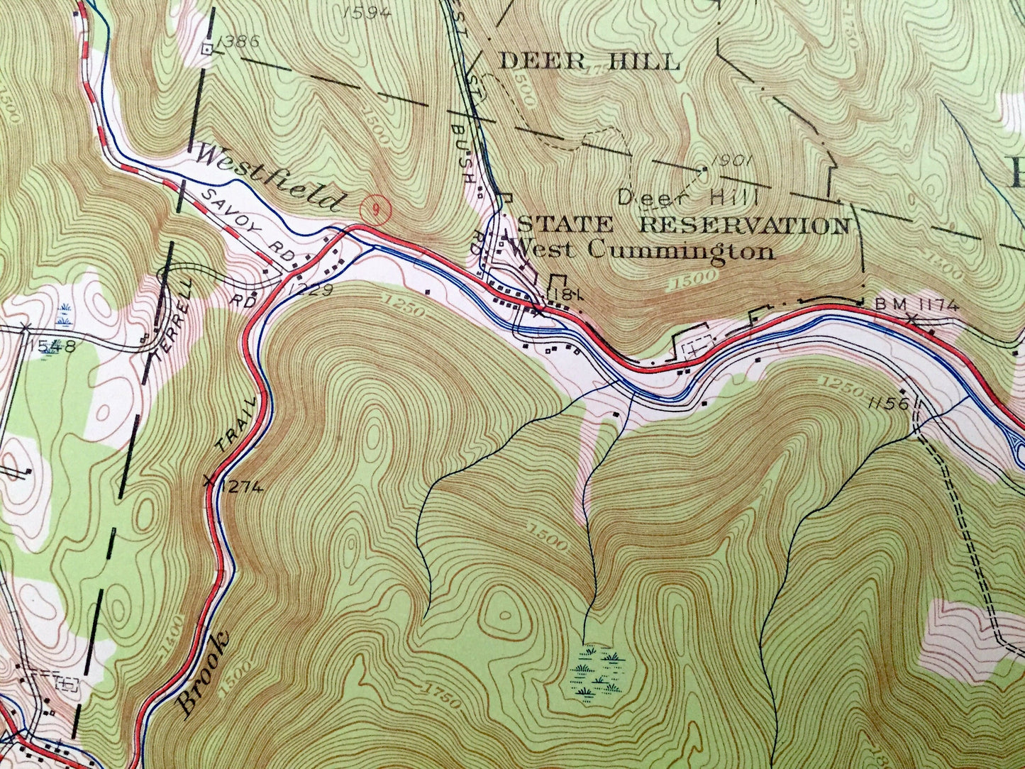 Antique Worthington, Massachusetts 1956 US Geological Survey Topographic Map – Hampshire County, Plainfield, Cummington, Chesterfield, Peru