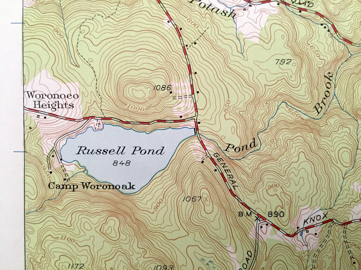 Antique Woronoco, Massachusetts 1951 US Geological Survey Topographic Map – Hampden County, Montgomery, Russell, Westfield, Huntington