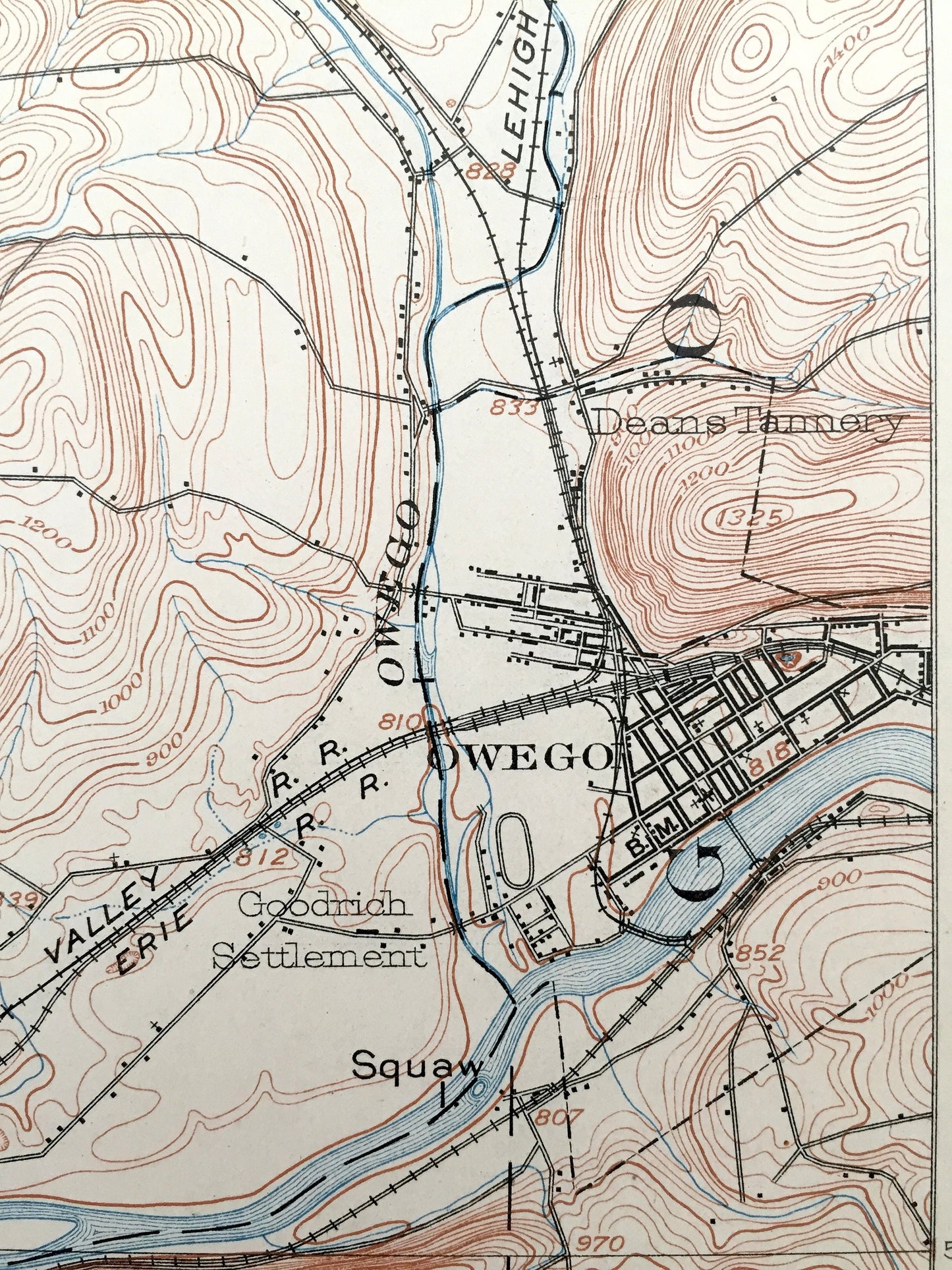 Antique Owego, New York 1903 US Geological Survey Topographic Map – Tioga County, Spencer, Candor, Catatonk, Barton, Nichols, Susquehanna NY