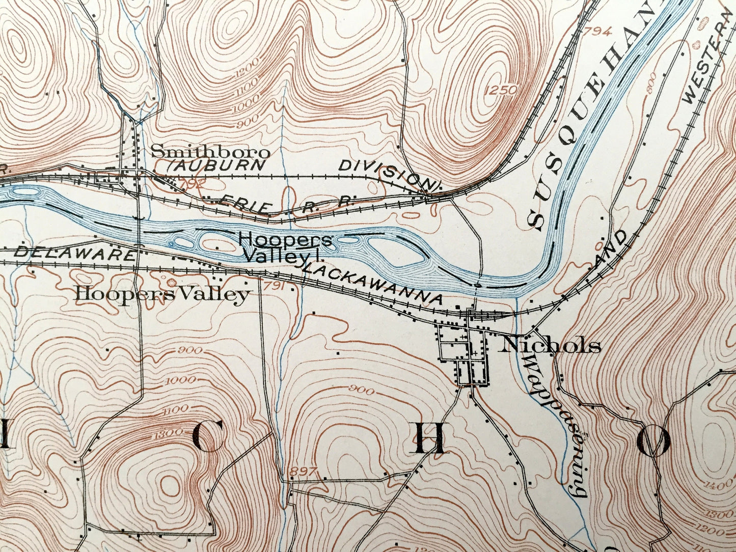Antique Owego, New York 1903 US Geological Survey Topographic Map – Tioga County, Spencer, Candor, Catatonk, Barton, Nichols, Susquehanna NY