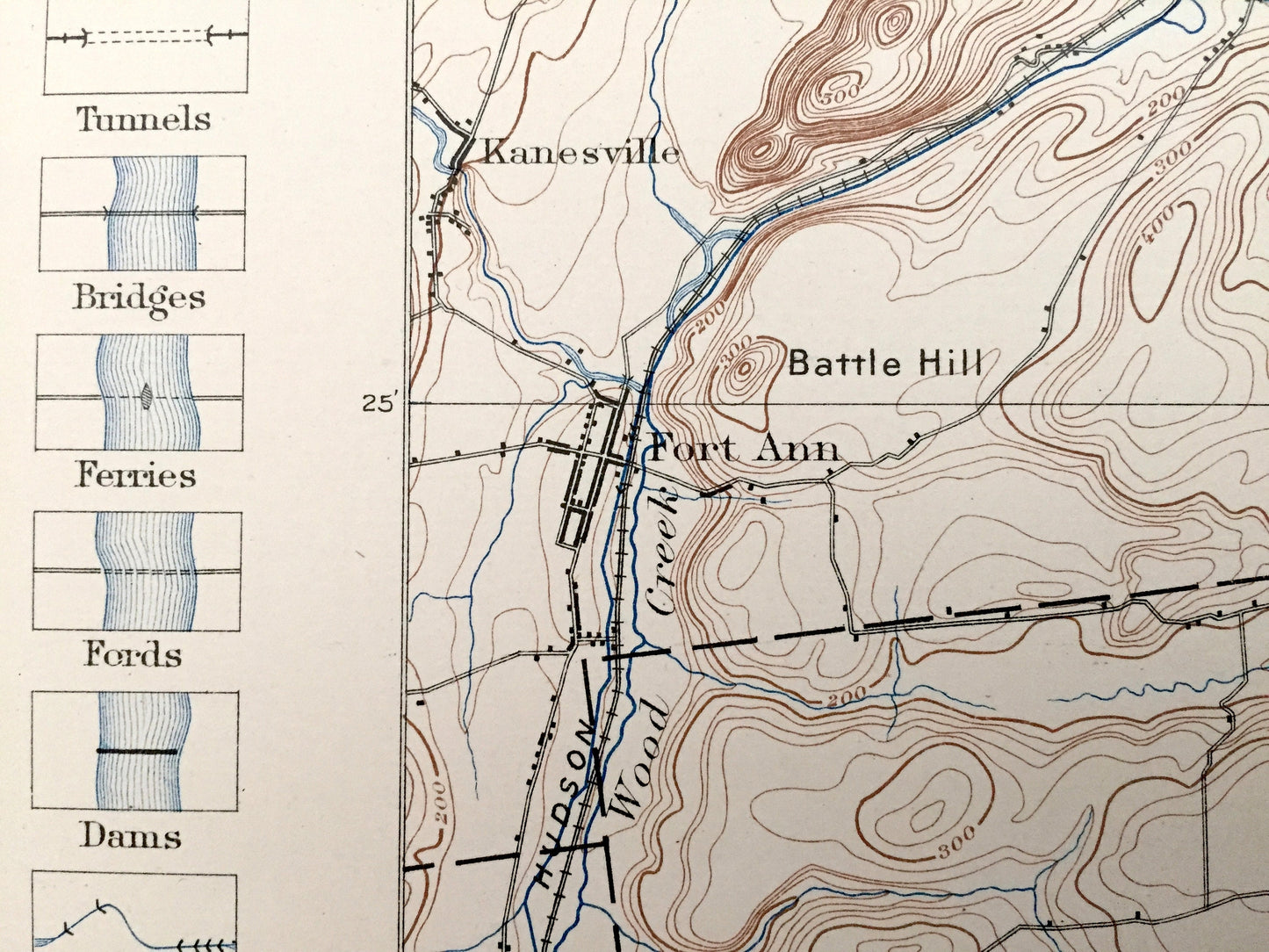 Antique Fort Ann, New York 1898 US Geological Survey Topographic Map – Washington County, Battle Hill, Granville Mettawee Hartford Hebron NY