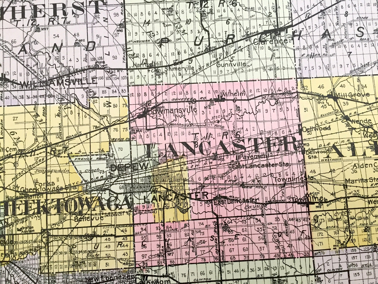 Antique Erie County, New York 1912 New Century Atlas Map – Buffalo, Cheektowaga, Seneca, Hamburg, Grand Island Aurora Evans Niagara Falls NY
