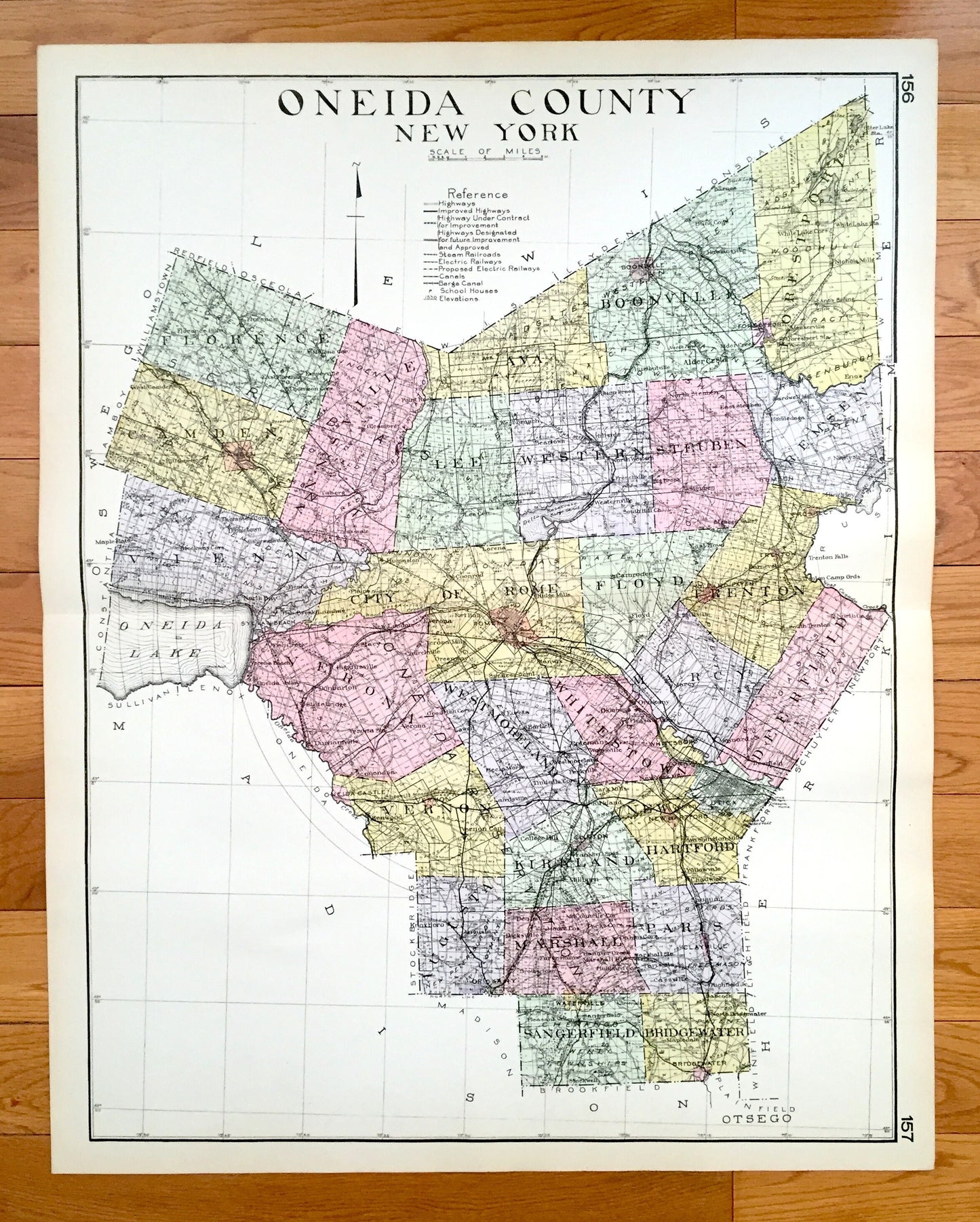 Antique Oneida County, New York 1912 New Century Atlas Map – Rome, Utica, Clinton, Camden, Boonville, Forestport, Oriskany Falls, Vienna, NY