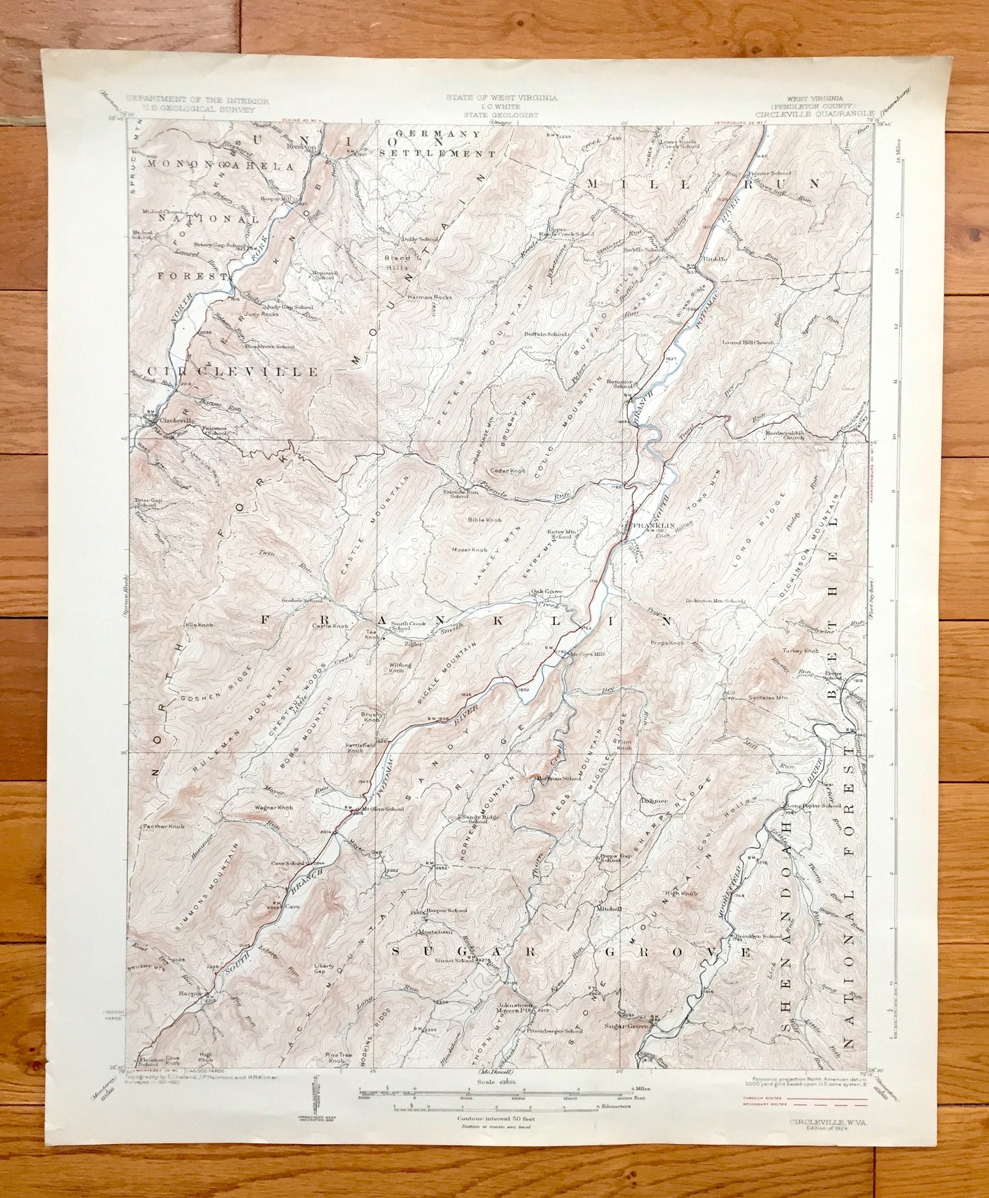 Antique Circleville, West Virginia 1924 US Geological Survey Topographic Map – Pendleton County, Mill Run, Franklin, Sugar Grove, Johnstown