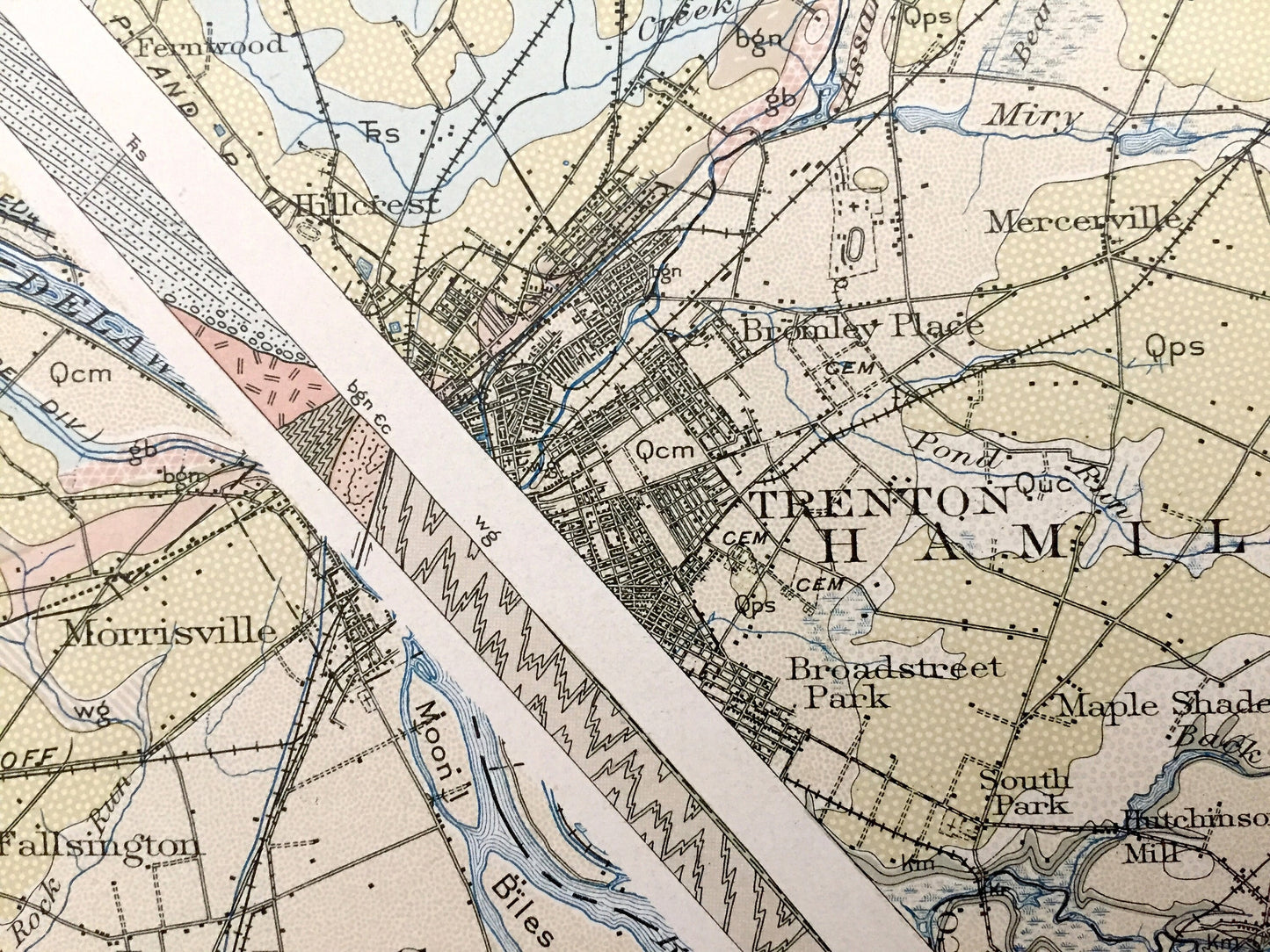 Antique New Jersey 1907 US Geological Survey Map – Princeton, Lambertville, Trenton, Washington Crossing Burlington New Hope Pennsylvania NJ